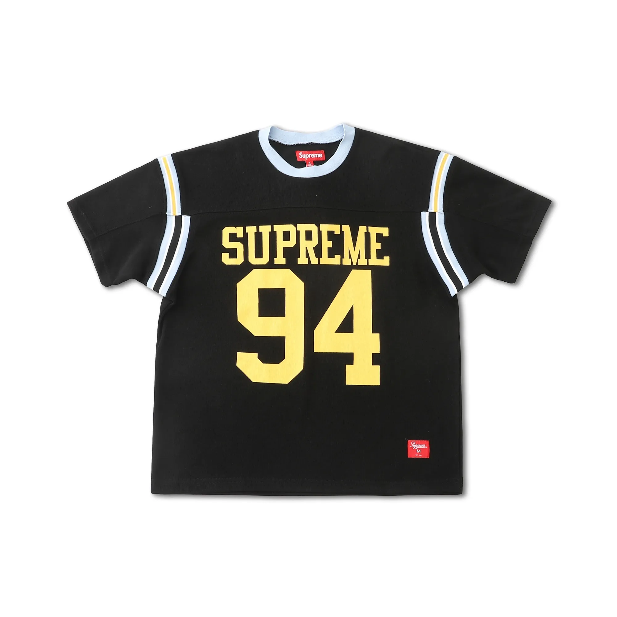 🅿️210 S302 Supreme 25 WEEK8 Split S/S Football Top patchwork pattern ribbed round neck short-sleeved American trendy football jersey for men and women. Original purchase and development! The color matching thread is customized at 1:1, and the accessories and details are all in place!  Color: Black Green Size: S M L