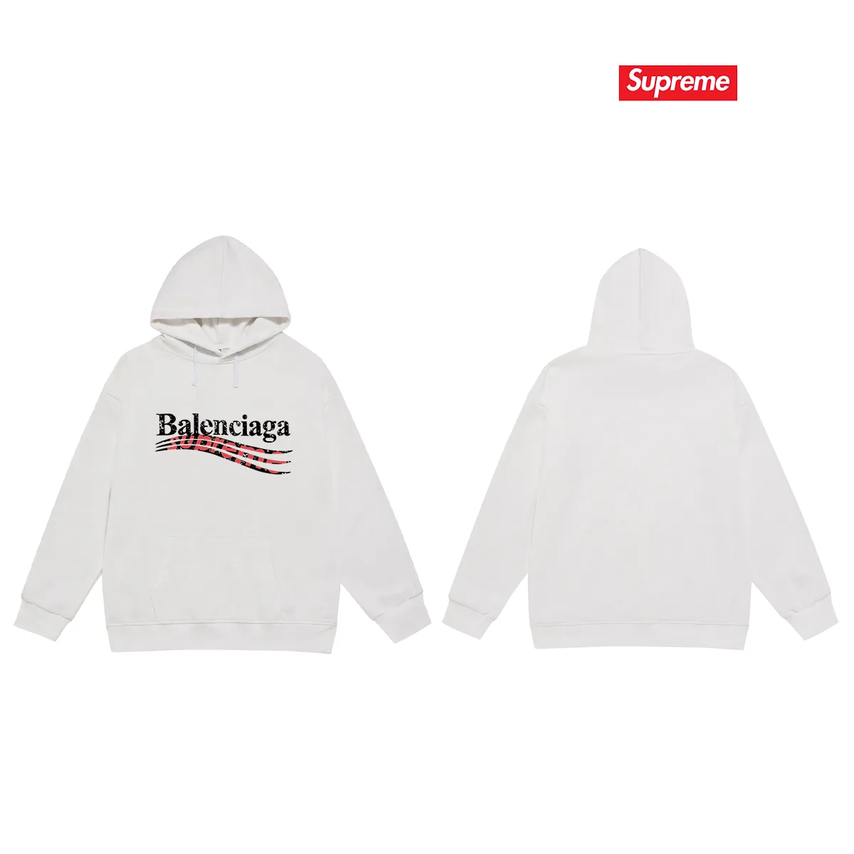 Style No. S2004 #terry P160💰 Velvet P170💰 Balenciaga co-branded supreme printed hooded sweatshirt Made of 400g large terry 430g silver fox velvet (off-the-shoulder large version) fabric, soft and non-pilling, imported environmentally friendly printing glue, bright and three-dimensional pattern, quality 💥Same style for men and women. The upper body is trendy. Color: White Size: S M L XL XXL
