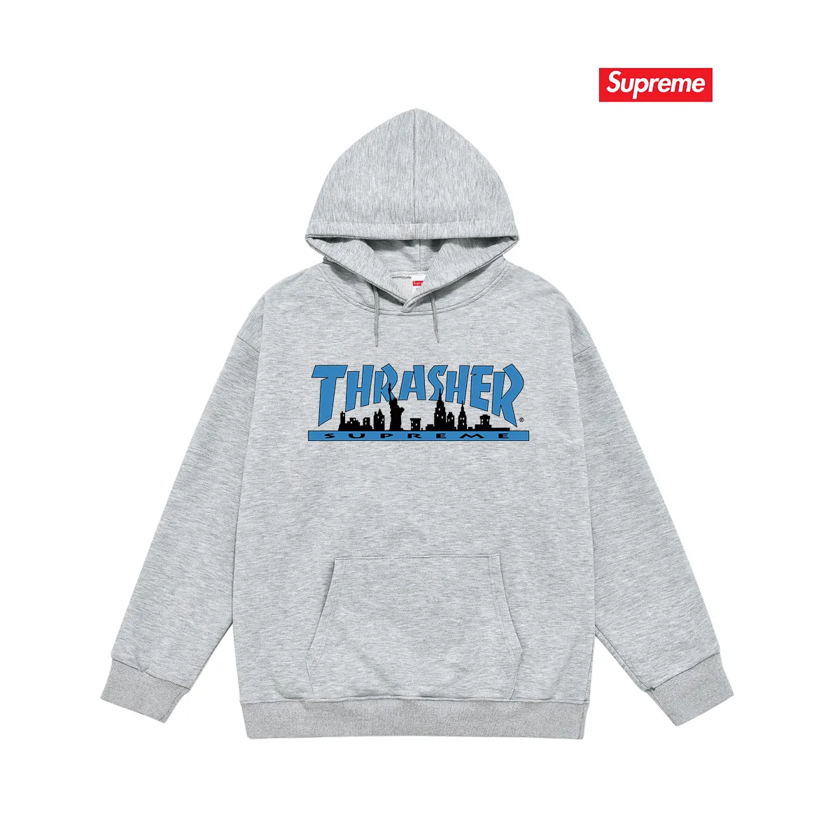 Style No. S2149 #terry P160💰 Velvet P170💰 SUP 72FW Thras Skyline Tee flame co-branded trendy men's hooded sweatshirt. Made of 400g large terry 430g silver fox velvet (drop shoulder large version) fabric. The texture is soft and non-pilling. Imported environmentally friendly printing glue. The pattern is bright and three-dimensional. Quality 💥Same style for men and women. The upper body is trendy. Color: black white gray Size: S M L XL XXL