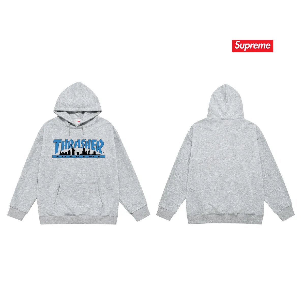 Style No. S2149 #terry P160💰 Velvet P170💰 SUP 72FW Thras Skyline Tee flame co-branded trendy men's hooded sweatshirt. Made of 400g large terry 430g silver fox velvet (drop shoulder large version) fabric. The texture is soft and non-pilling. Imported environmentally friendly printing glue. The pattern is bright and three-dimensional. Quality 💥Same style for men and women. The upper body is trendy. Color: black white gray Size: S M L XL XXL