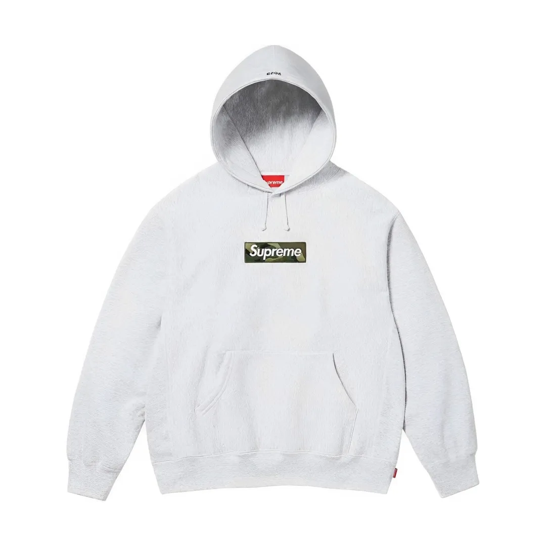 🅿️320 S238 top version Supreme 23Fw camouflage Box Logo Hooded hooded sweatshirt hooded plus fleece sweatshirt For those of us who focus on top Supreme, the cross sweatshirt is naturally available. ZP purchase and pattern making operation 1. Fabric: ZP testing, custom weaving and dyeing, pure cotton 460G plus fleece main fabric, horizontal cutting, side stitching 520G 2X2 thread 2. Embroidery: The embroidery equipment is operated by BEHRINGER BEKS-Y924 machine (a level higher than Tajima embroidery machine). The embroidery thickness, saturation and size are all consistent. 3. Sewing process: The whole garment adopts four-needle and six-thread boneless splicing technology in twelve places. It is processed by a senior foreign trade factory (ordinary factories cannot do it). 4. Hem and cuffs: all use 520G inelastic thread. (Low-end goods use elastic threads to cause the hem and cuffs to appear wavy) 5. Customized ZP main label/wash label/hangtag/packaging bag (equipped with an extra-large thickened handbag) Color: Black, White, Gray, Red Size: S~XL