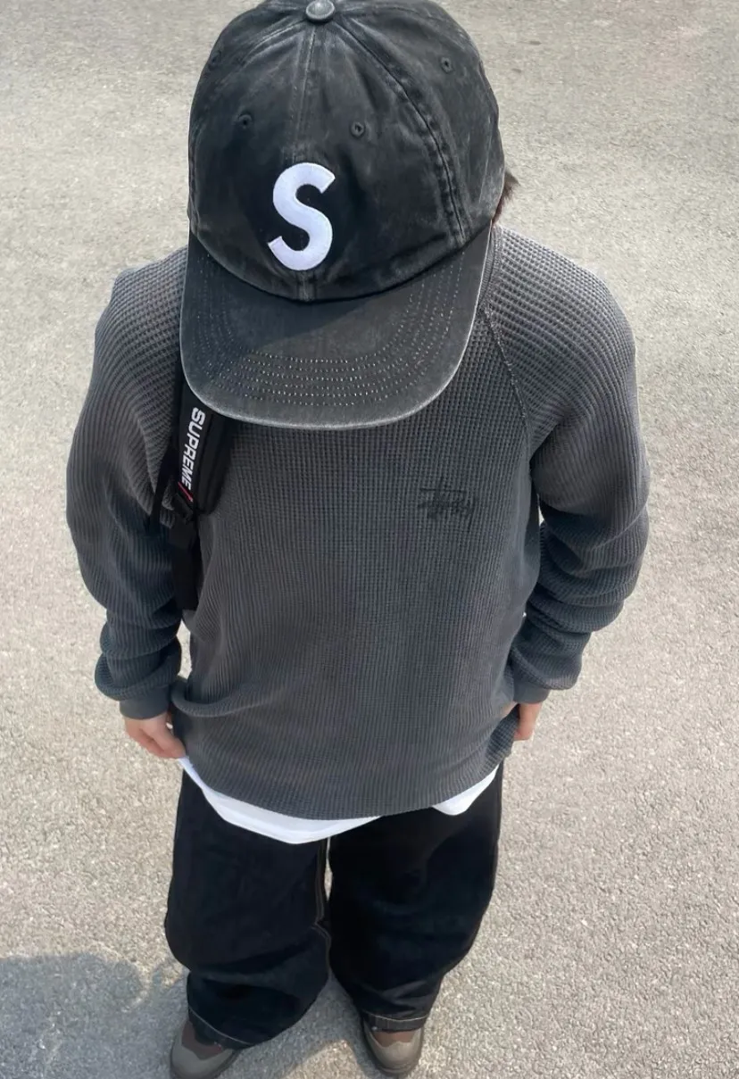 🅿️126 N051 Sup 50SS Pigment Coated S Logo 6-Panel Big S embroidered washed distressed peaked baseball cap black off-white green blue red