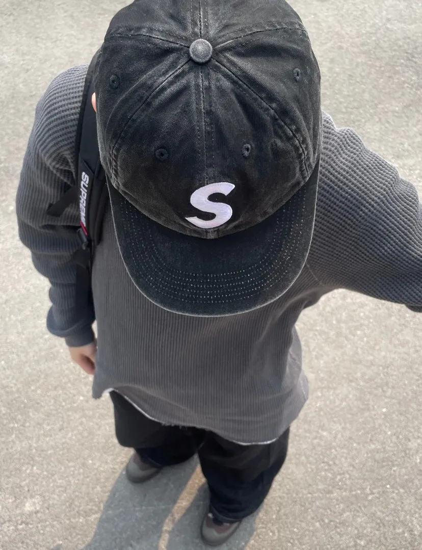 🅿️126 N051 Sup 50SS Pigment Coated S Logo 6-Panel Big S embroidered washed distressed peaked baseball cap black off-white green blue red