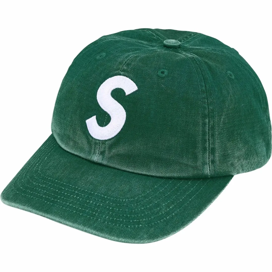 🅿️126 N051 Sup 50SS Pigment Coated S Logo 6-Panel Big S embroidered washed distressed peaked baseball cap black off-white green blue red