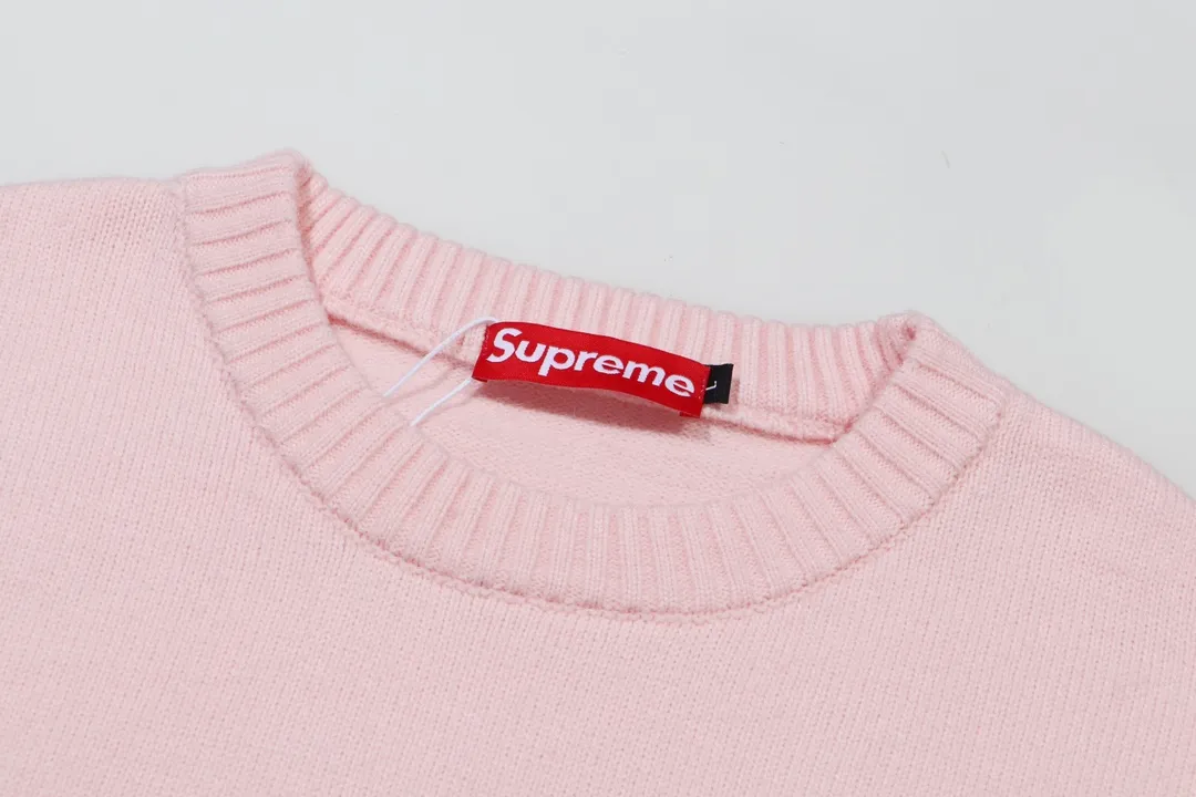 P300 Supreme new embroidered letter logo round neck wool knitted sweater Color: White Black Blue Pink Size: S M L XL XXL
