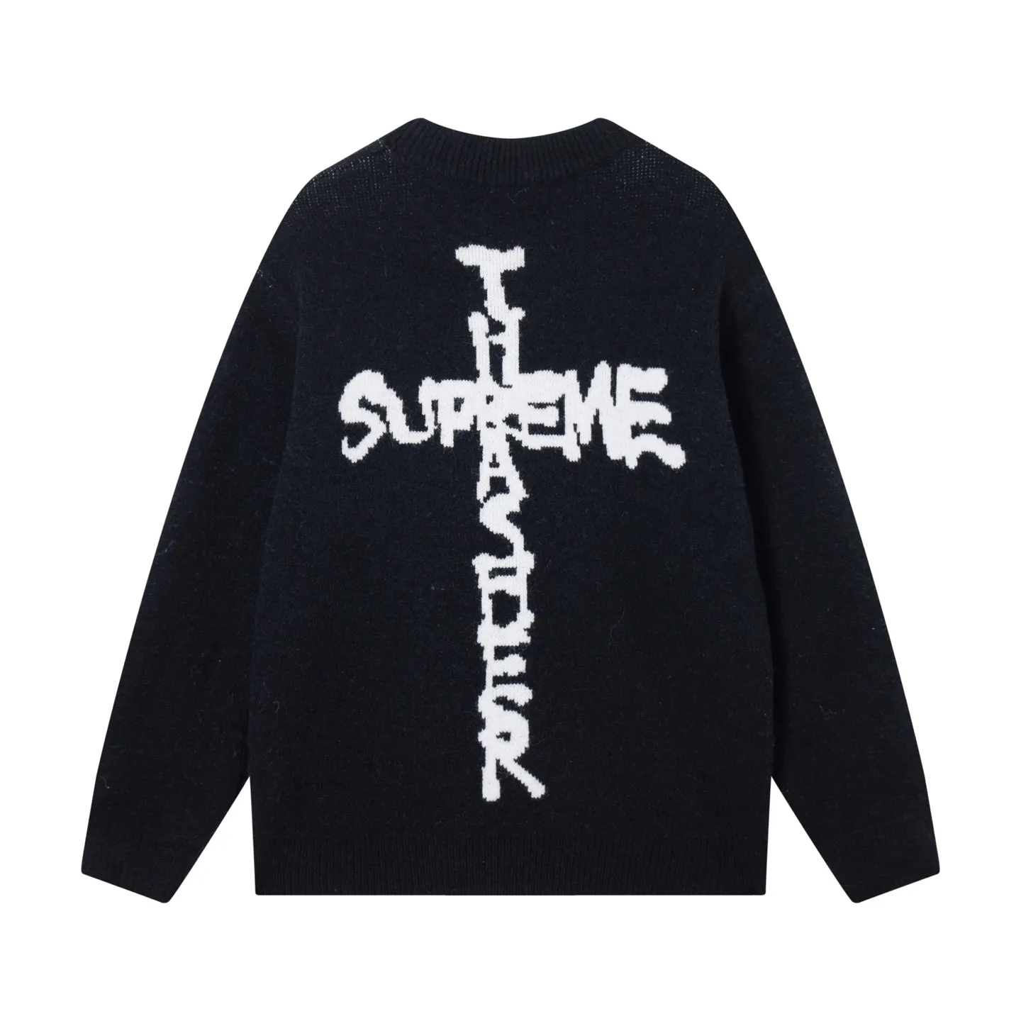 P280 Sup letter cross on the back round neck knitted wool sweater Color: Gray Black Orange Size: S M L XL XXL