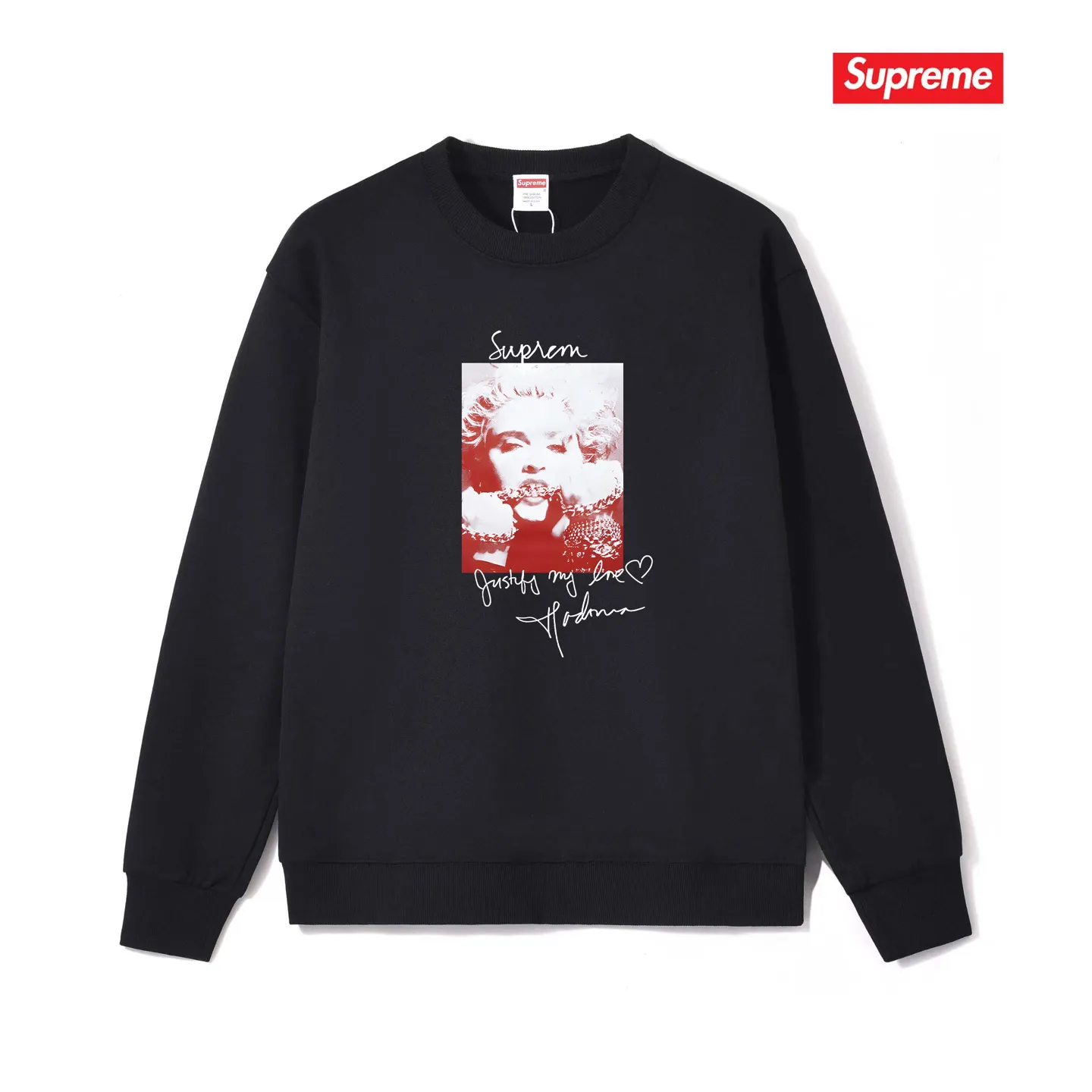Style No. S1206 #terry p150💰 Velvet 160💰 Supreme FW18 Madonna Tee Navy Madonna printed round neck sweatshirt Made of 400 grams of large terry (drop shoulder large version) fabric, soft texture and no pilling Imported environmentally friendly printing glue The pattern is bright and three-dimensional Quality💥Same style for men and women The upper body is trendy Color: black white gray Size: S M L XL XXL