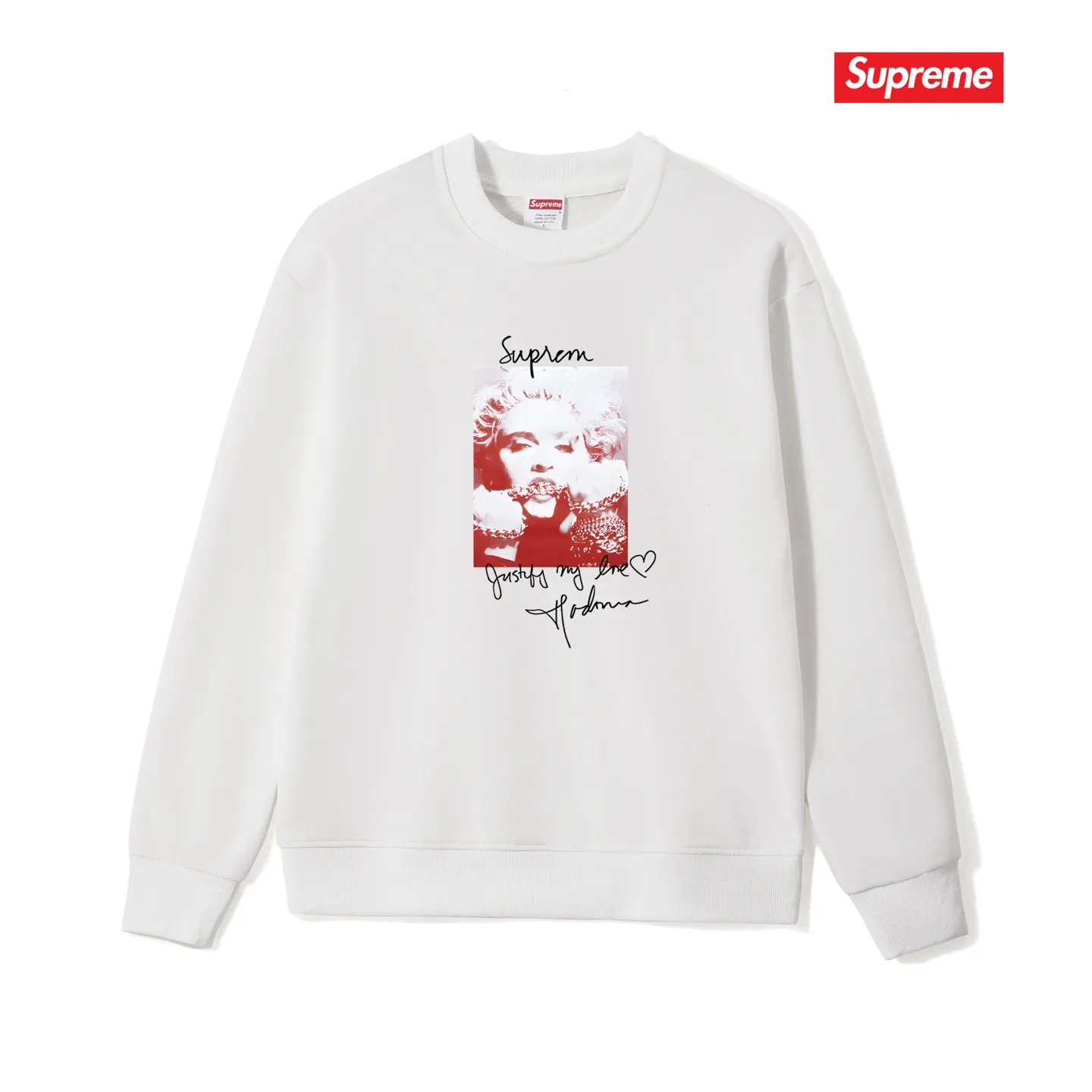 Style No. S1206 #terry p150💰 Velvet 160💰 Supreme FW18 Madonna Tee Navy Madonna printed round neck sweatshirt Made of 400 grams of large terry (drop shoulder large version) fabric, soft texture and no pilling Imported environmentally friendly printing glue The pattern is bright and three-dimensional Quality💥Same style for men and women The upper body is trendy Color: black white gray Size: S M L XL XXL