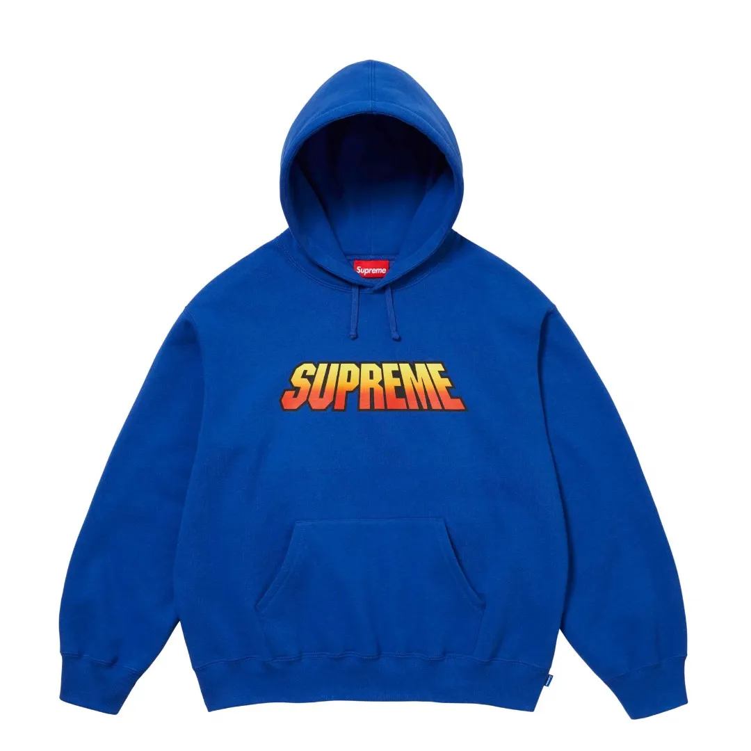S580💰p320 Top version Supreme 24FW GRADIENT HOODED Gradient logo printed hooded sweatshirt 1. Fabric: ZP test, custom weaving and dyeing, pure cotton 460G plus velvet main fabric, horizontal cutting 520G 2X2 thread 2. Printing: Printing uses thermoset ink printing, also known as plastic ink, or self-adhesive ink. Its ingredients are: mainly composed of polyvinyl chloride (PVC) and phthalates. PVC and phthalates, color fixing agents, stabilizers, and thickeners are mixed to form thermoset ink. It is not the digital direct printing advertised on the market. The printing texture of thermoset ink cannot be achieved by digital direct printing. 3. Sewing process: Twelve places of the whole garment are made of boneless splicing technology, processed by experienced foreign trade factories (ordinary factories cannot do it) 4. Hem and cuffs: all use 520G inelastic threads (low-end products use elastic threads to cause the hem and cuffs to appear wavy) 5. Customized ZP main label/wash water label/hangtag/packaging bag (equipped with an extra-large thickened handbag) Size: S~XL