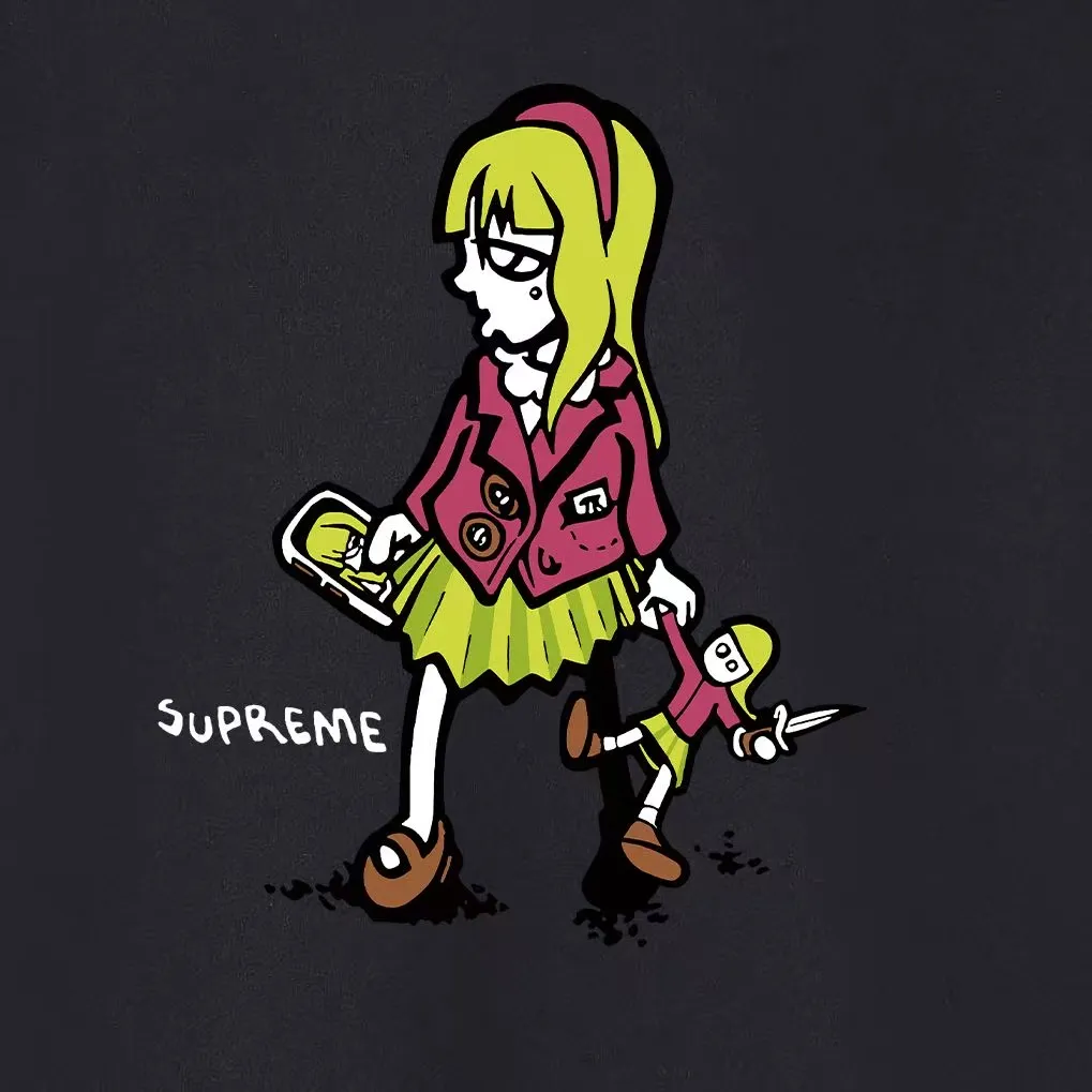 Style No. S1134 #terry p150💰 plus velvet 160💰 supreme 19SS Suzie Switchblade Tee Suzie little girl printed round neck sweatshirt Made of 400 grams of large terry (drop shoulder large version) fabric, soft texture and no pilling Imported environmentally friendly printing glue The pattern is bright and three-dimensional Quality 💥 Same style for men and women The upper body is trendy Color: black white gray Size: S M L XL XXL