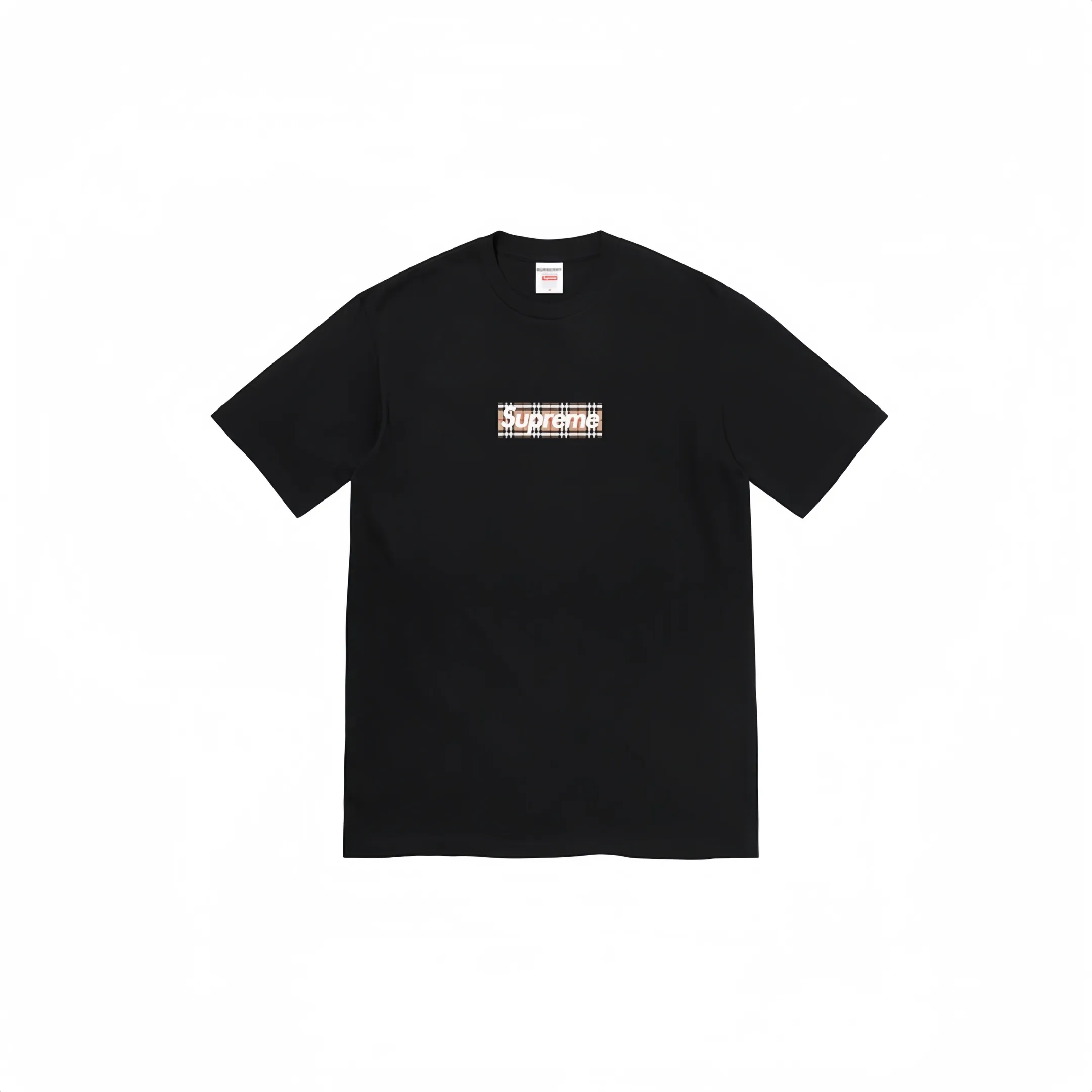 #S21 P110💰 Supreme SS22 Week 3 x Burberry co-branded Box Logo Tee Logo printed round neck comfortable short-sleeved T-shirt. The same style for men and women is made of 260g combed cotton double yarn. From fabrics to accessories, all three standards are complete and follow ZP. Imported Matsui company slurry printing will never crack. The whole piece is made of three-needle five-thread technology. The neckline-shoulder seam-sleeve seam is double-lined, which looks more three-dimensional and textured.) The same process as the original version, classic version Feel free to compare zp. The whole piece is made using three-needle five-thread craftsmanship. The neckline-shoulder seam-sleeve seam is double-threaded, which looks more three-dimensional and textured.) It has the same craftsmanship as the original original, classic version. Color: black and white. Size: S M L XL XXL.