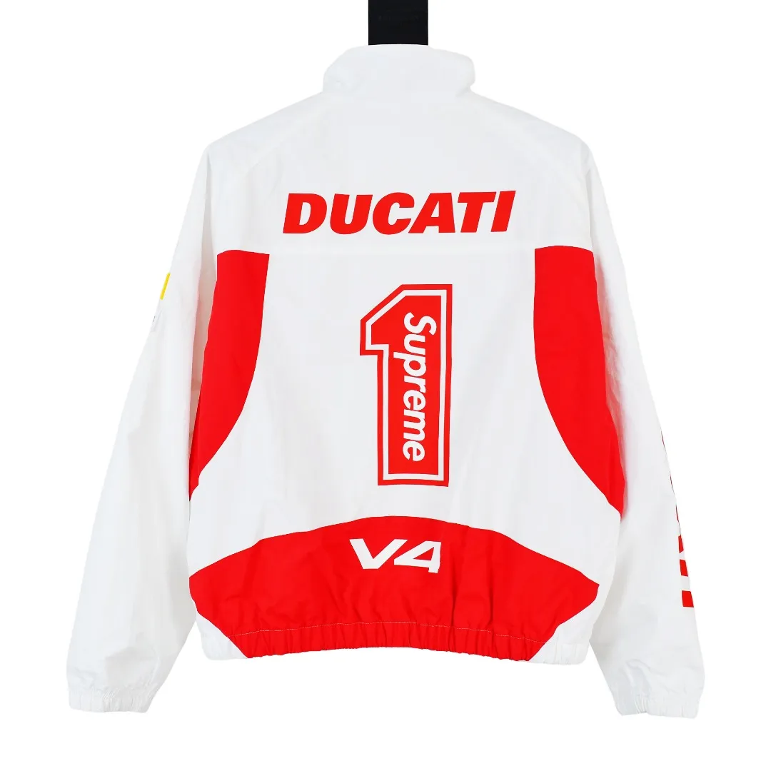 S552💰p570 Supreme 24ss Ducati Ducati co-branded Track Jacket racing uniform school uniform jacket - Color: Black White - Size: S M L XL Customized full set of accessories/YKK metal zipper/Customized hardware/Three standards