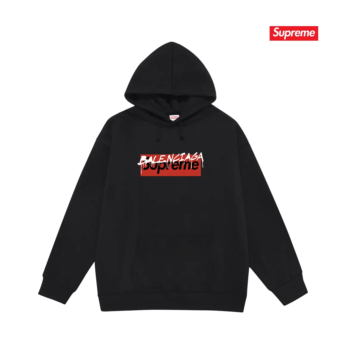 Style No. S2001 #terry P160💰 Velvet P170💰 Balenciaga co-branded supreme printed hooded sweatshirt Made of 400g large terry 430g silver fox velvet (off-shoulder large version) fabric, soft and non-pilling, imported environmentally friendly printing glue, bright and three-dimensional pattern, quality 💥Same style for men and women. The upper body is trendy. Color: black Size: S M L XL XXL