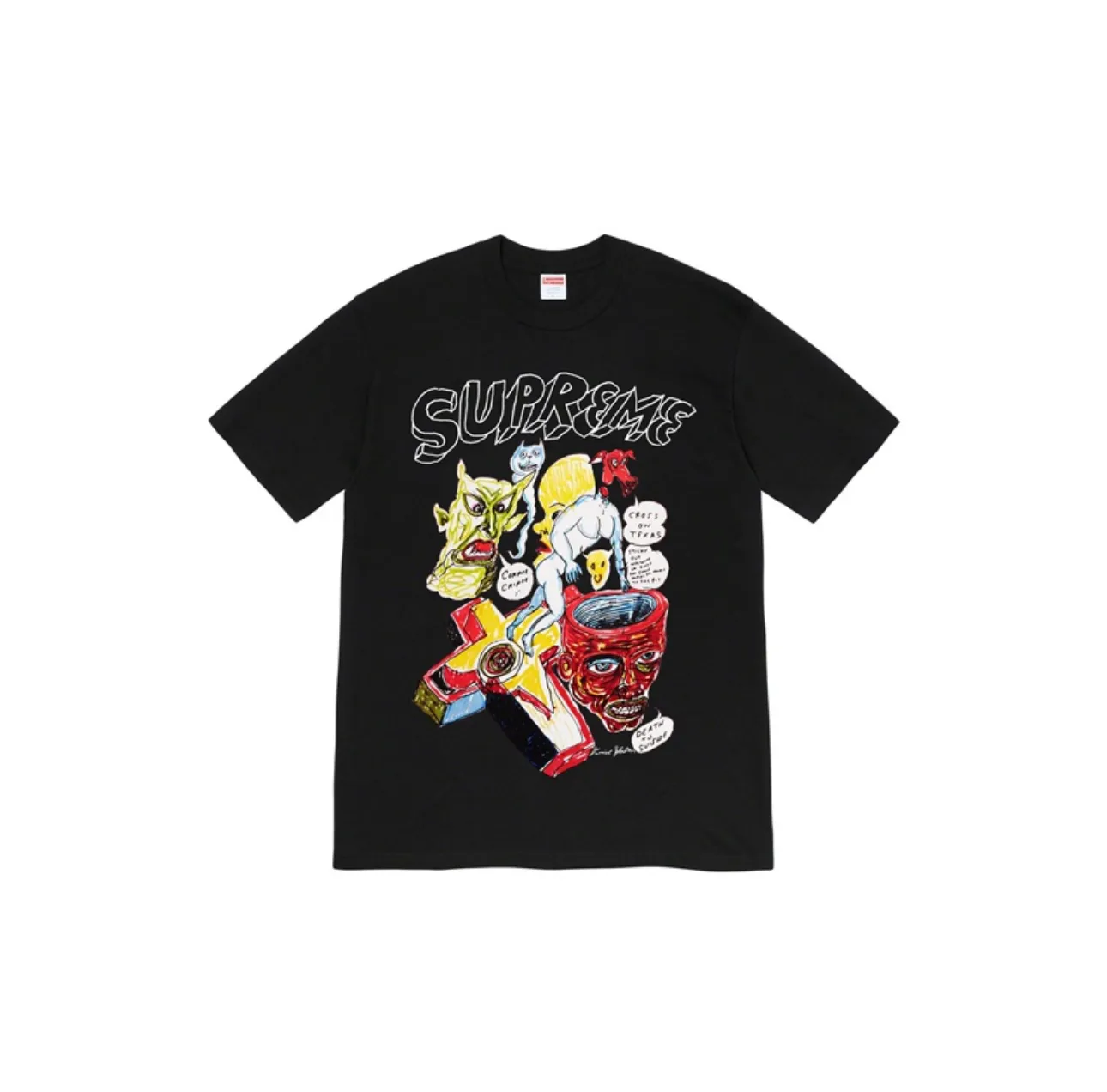 #S89 P110💰 Supreme Week 12 x Daniel Johnston joint model artistically printed short-sleeved T-shirt. The same style for men and women is made of 260 grams of combed cotton double yarn. From fabrics to accessories, all three standards are complete and follow ZP. Imported Matsui company's slurry printing will never crack. The whole piece adopts three-needle five-thread technology. The collar-shoulder seam-sleeve seam is double-lined, which looks more three-dimensional and textured.) The same process as the original version, classic version Feel free to compare zp. The whole piece adopts three-needle five-thread craftsmanship (neckline-shoulder seam-sleeve seam double thread, which looks more three-dimensional and textured). It has the same craftsmanship as the genuine original, classic version. Color: black, white, pink, orange, navy. Size: S M L XL XXL