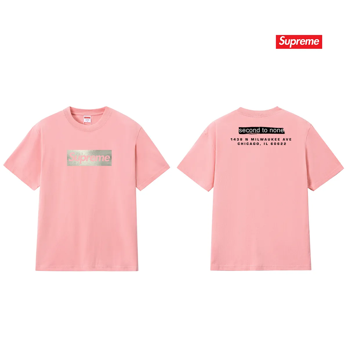 S157 P110💰 25-year new Sup Chicago store opening limited solid color printed round neck short-sleeved T-shirt for men and women. Loose fit. Made of 260g combed cotton double yarn. All three standards are complete from fabrics to accessories. ZP. Imported Matsui Company slurry printing will never crack. The whole piece adopts three-needle five-thread technology. The neckline-shoulder seam-sleeve seam is double-lined, which looks more three-dimensional and textured. The same process as the original version, classic version Feel free to compare zp. The whole piece adopts three-needle five-thread craftsmanship (neckline-shoulder seam-sleeve seam double thread, which looks more three-dimensional and textured). It has the same craftsmanship as the original original, classic version. Color: black, white, light gray, navy blue, pink. Size: S M L XL XXL