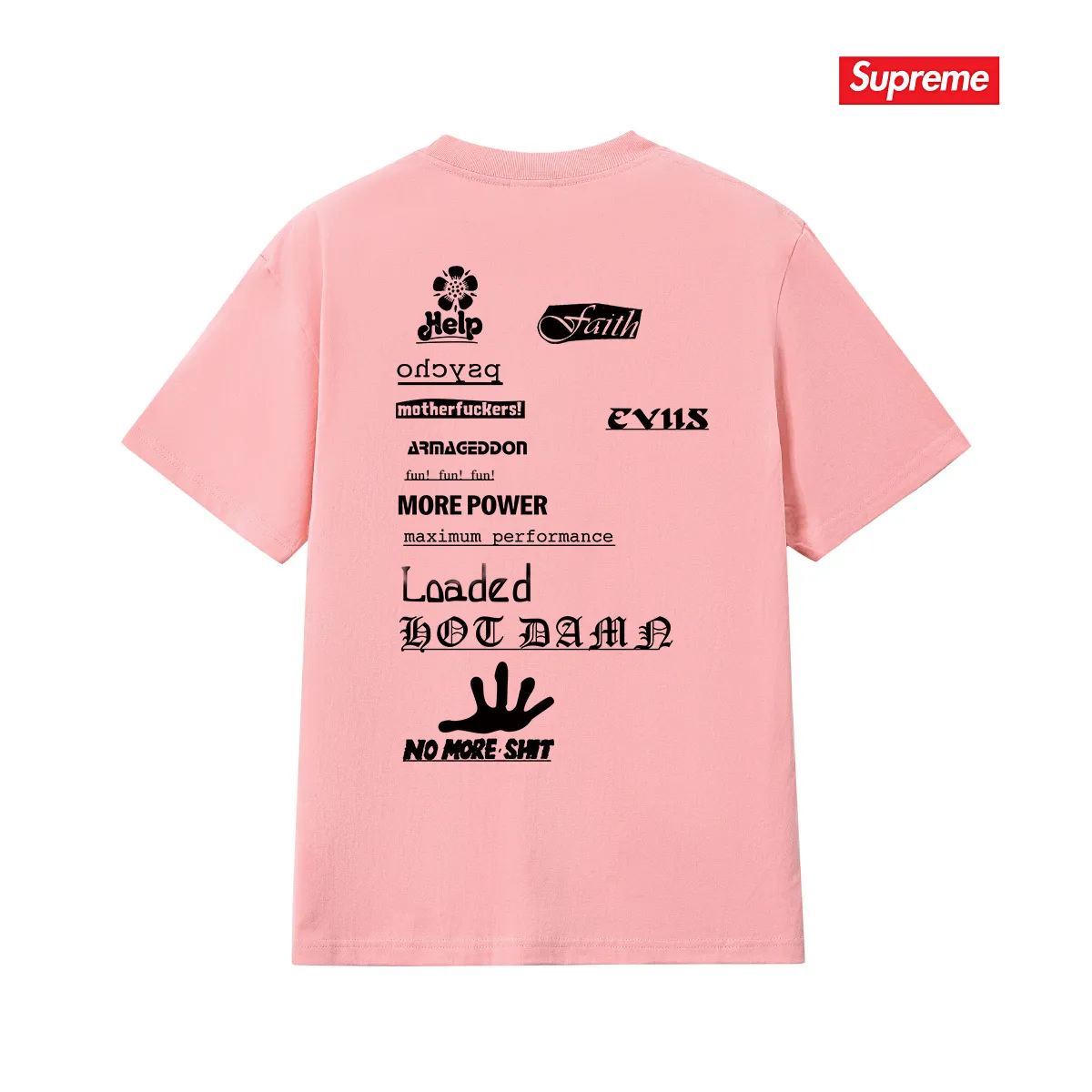 S243 P110💰 Supreme Week 17 No More Shit Tee letter printed round neck T-shirt, same style for men and women, loose fit, made of 260g combed cotton double yarn, all three standards from fabrics to accessories are in compliance with ZP, imported Matsui Company slurry printing will never crack, the whole piece adopts three-needle five-thread process (neckline-shoulder seam-sleeve seam double line, looks more three-dimensional and textured) consistent with the original version, classic version Feel free to compare zp. The whole piece adopts three-needle five-thread craftsmanship (neckline-shoulder seam-sleeve seam double thread, which looks more three-dimensional and textured). It has the same craftsmanship as the original original, classic version. Color: black, white, light gray, pink, navy. Size: S M L XL XXL