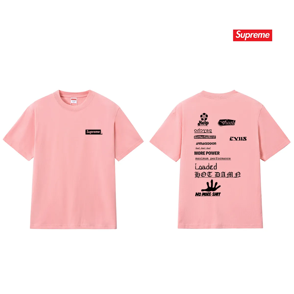 S243 P110💰 Supreme Week 17 No More Shit Tee letter printed round neck T-shirt, same style for men and women, loose fit, made of 260g combed cotton double yarn, all three standards from fabrics to accessories are in compliance with ZP, imported Matsui Company slurry printing will never crack, the whole piece adopts three-needle five-thread process (neckline-shoulder seam-sleeve seam double line, looks more three-dimensional and textured) consistent with the original version, classic version Feel free to compare zp. The whole piece adopts three-needle five-thread craftsmanship (neckline-shoulder seam-sleeve seam double thread, which looks more three-dimensional and textured). It has the same craftsmanship as the original original, classic version. Color: black, white, light gray, pink, navy. Size: S M L XL XXL
