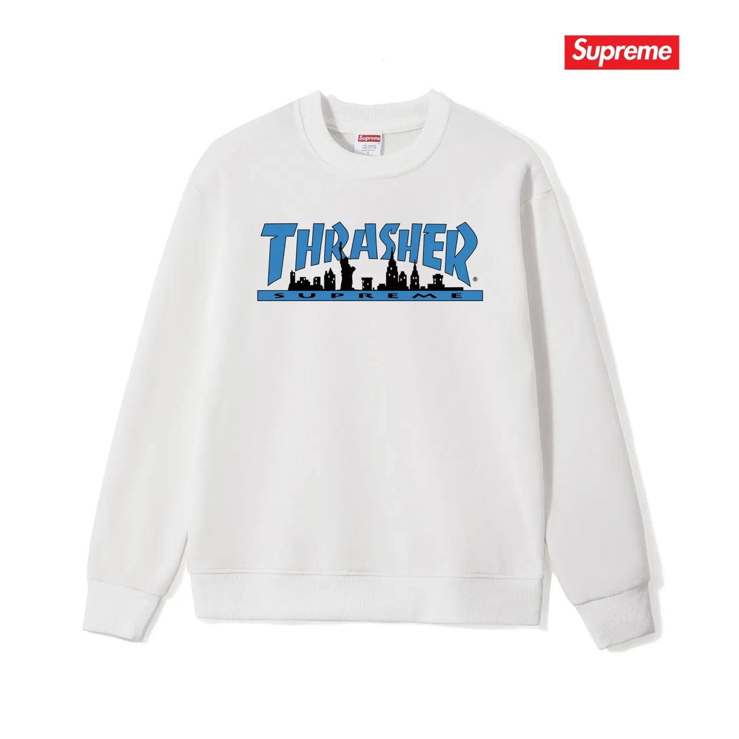 Style No. S1149 #terryp150💰 Plush 160💰 SUP 72FW Thras Skyline Tee flame joint trendy men's round neck sweatshirt Made of 400 grams of large terry (drop shoulder large version) fabric, soft texture and no pilling Imported environmentally friendly printing glue The pattern is bright and three-dimensional Quality 💥Same style for men and women The upper body is fashionable Color: black white gray Size: S M L XL XXL