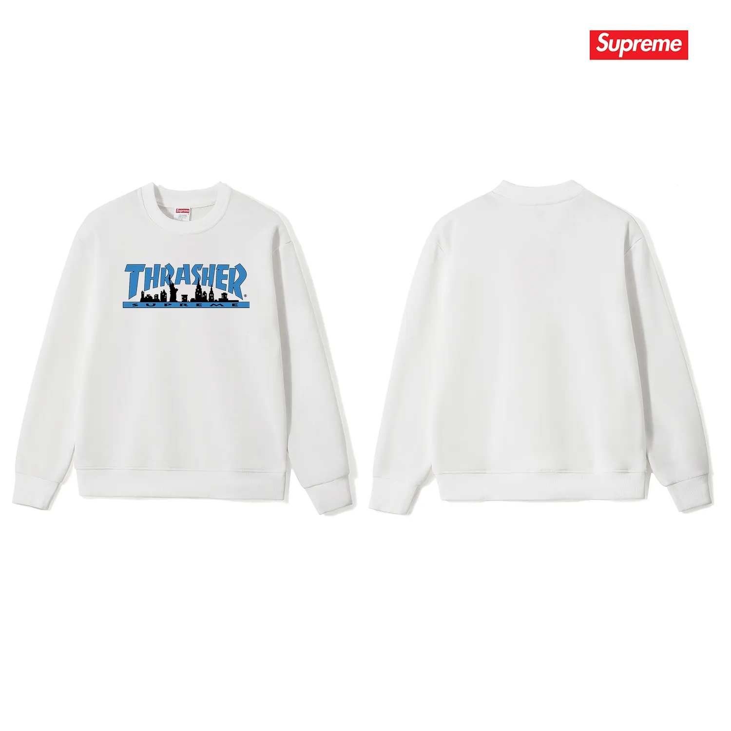 Style No. S1149 #terryp150💰 Plush 160💰 SUP 72FW Thras Skyline Tee flame joint trendy men's round neck sweatshirt Made of 400 grams of large terry (drop shoulder large version) fabric, soft texture and no pilling Imported environmentally friendly printing glue The pattern is bright and three-dimensional Quality 💥Same style for men and women The upper body is fashionable Color: black white gray Size: S M L XL XXL