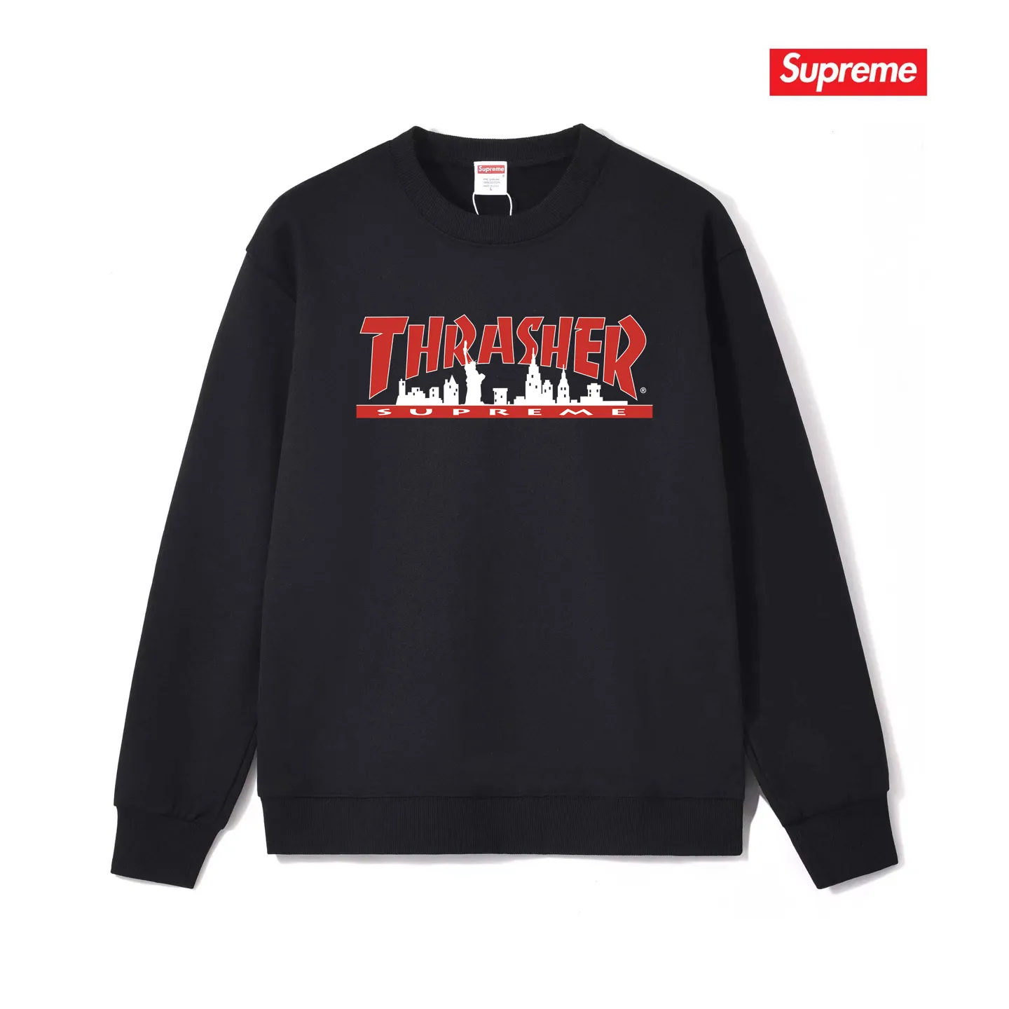 Style No. S1149 #terryp150💰 Plush 160💰 SUP 72FW Thras Skyline Tee flame joint trendy men's round neck sweatshirt Made of 400 grams of large terry (drop shoulder large version) fabric, soft texture and no pilling Imported environmentally friendly printing glue The pattern is bright and three-dimensional Quality 💥Same style for men and women The upper body is fashionable Color: black white gray Size: S M L XL XXL