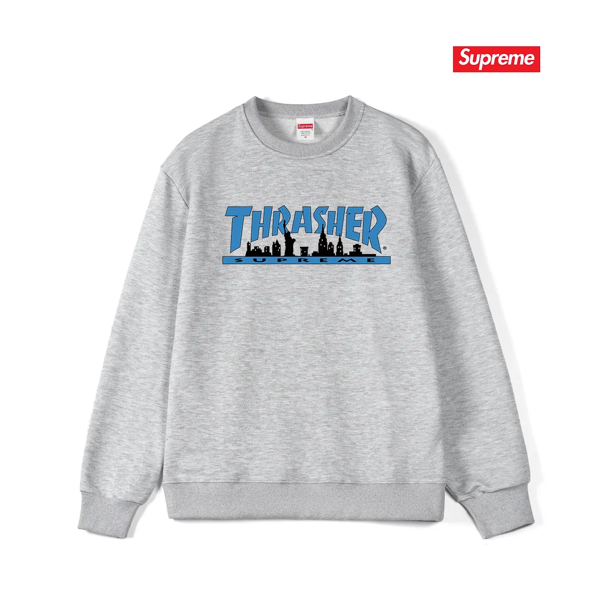 Style No. S1149 #terryp150💰 Plush 160💰 SUP 72FW Thras Skyline Tee flame joint trendy men's round neck sweatshirt Made of 400 grams of large terry (drop shoulder large version) fabric, soft texture and no pilling Imported environmentally friendly printing glue The pattern is bright and three-dimensional Quality 💥Same style for men and women The upper body is fashionable Color: black white gray Size: S M L XL XXL
