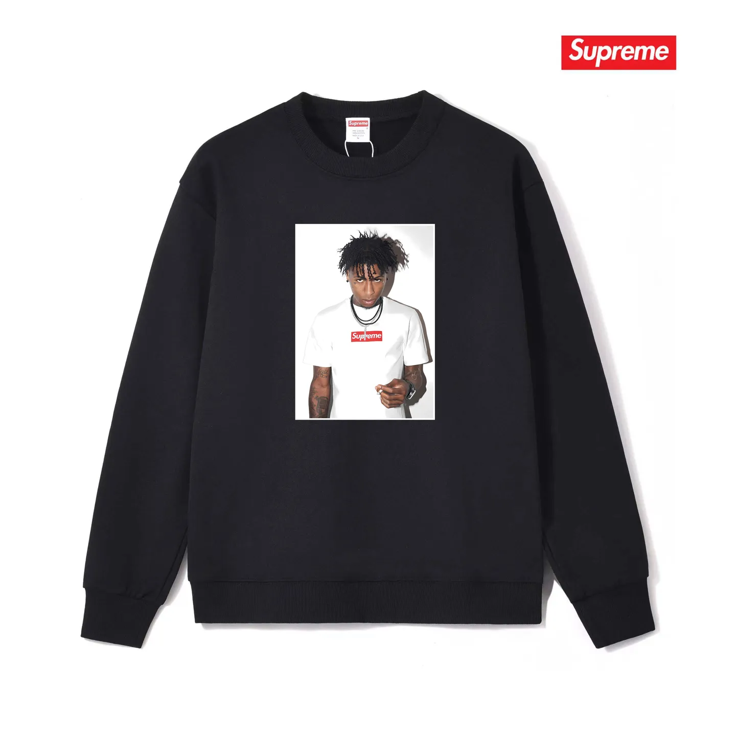 Style No. S1069 #terry p150💰 Velvet 160💰 Supreme FW23 Autumn and Winter Series WEEK1 NBA YOUNGBOY TEE character print round neck sweatshirt Made of 400g large terry (off-shoulder large version) fabric, soft and non-pilling texture, imported environmentally friendly printing glue, bright and three-dimensional pattern, quality 💥Same style for men and women, the upper body is trendy Color: black white gray Size: S M L XL XXL