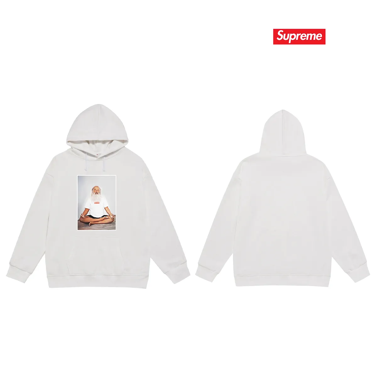 Style No. S2047 #terry P160💰 Velvet P170💰 Supreme Week 1 Rick Rubin Tee meditation character print hooded sweatshirt Made of 400g large terry 430g silver fox velvet (drop shoulder large version) fabric, soft and non-pilling texture, imported environmentally friendly printing glue, bright and three-dimensional pattern, quality 💥Same style for men and women. The upper body is trendy. Color: black white gray Size: S M L XL XXL