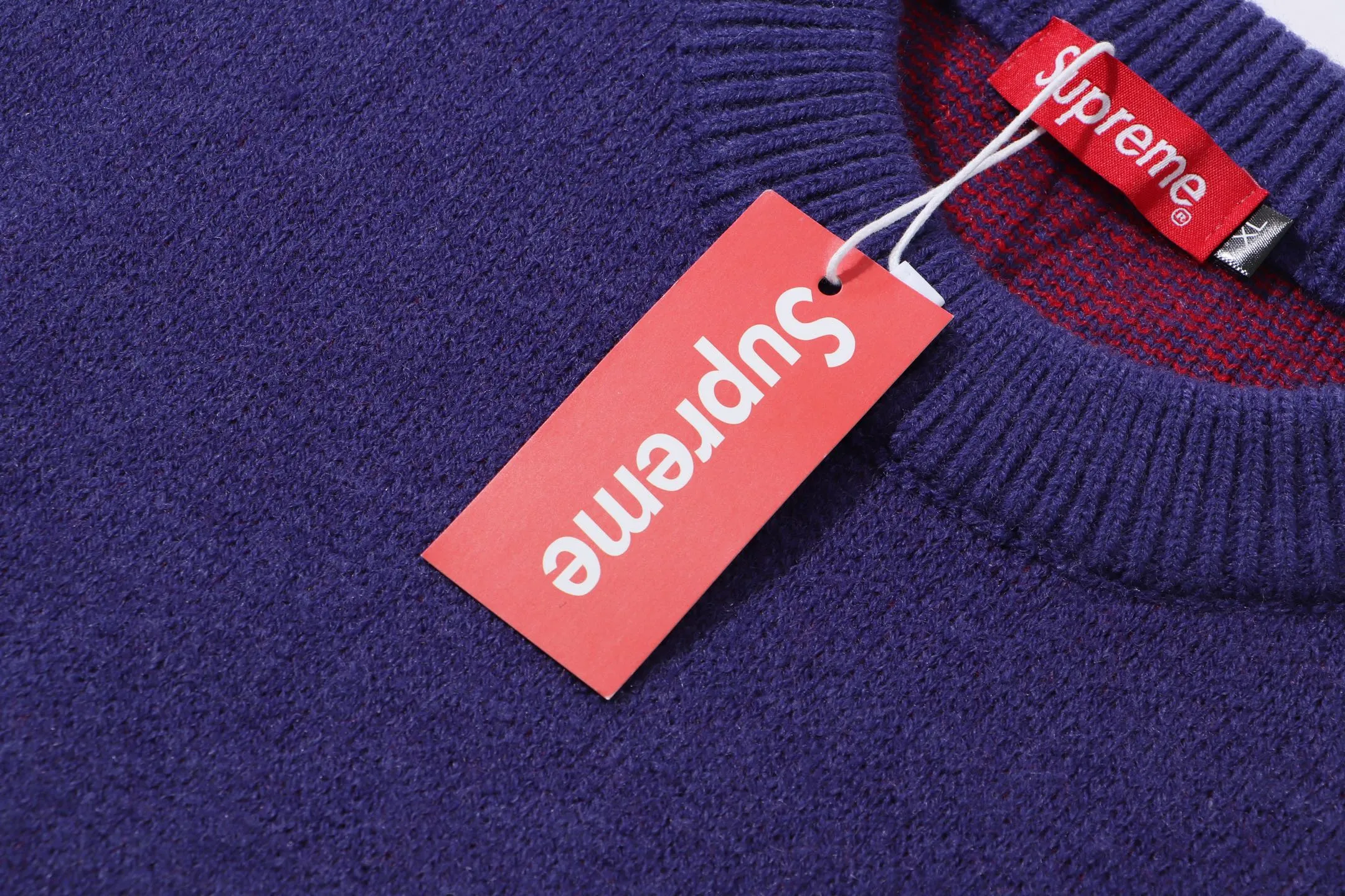 P280 Sup FUCK Letter Cross Round Neck Knitted Wool Sweater Color: Purple Black Size: S M L XL XXL