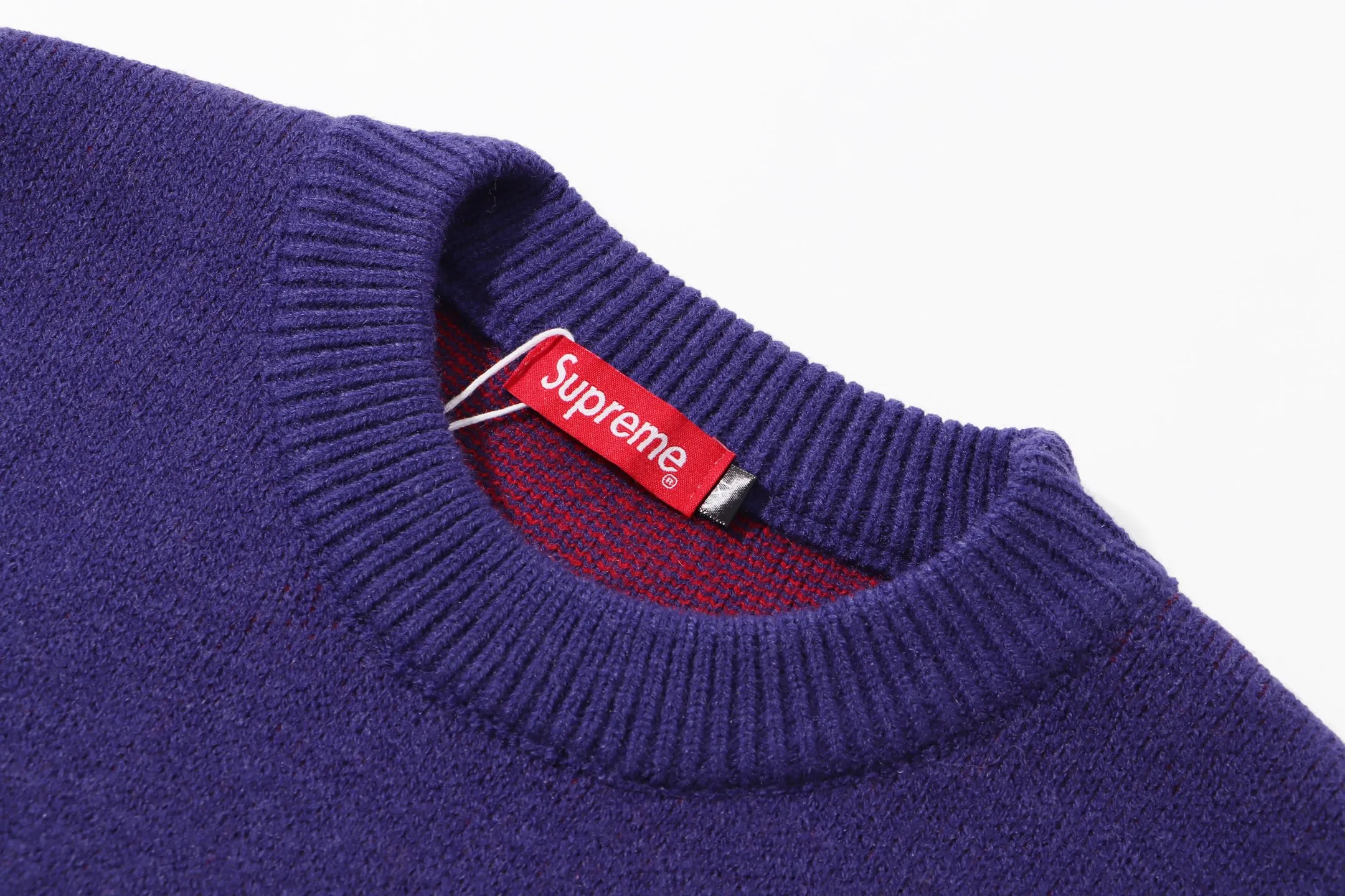 P280 Sup FUCK Letter Cross Round Neck Knitted Wool Sweater Color: Purple Black Size: S M L XL XXL
