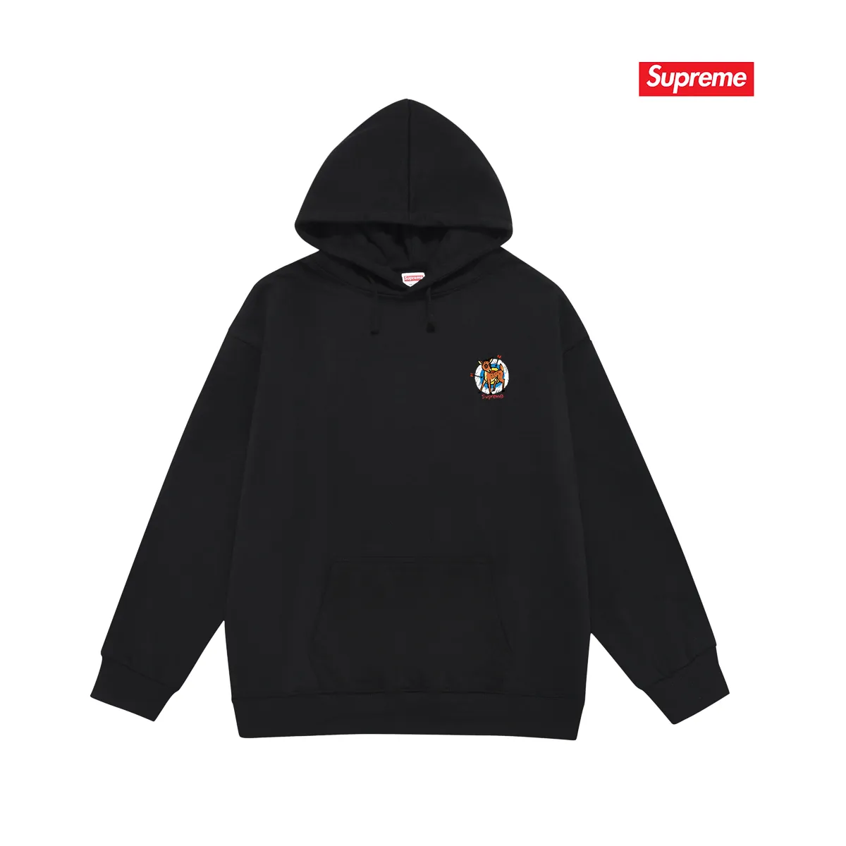 Style number S2052 #terry P160💰 Velvet P170💰 Supreme SS22 Week 1 Deer Tee deer target cartoon pattern printed hooded sweatshirt Made of 400g large terry 430g silver fox velvet (drop shoulder large version) fabric, soft texture and no pilling, imported environmentally friendly printing glue, bright and three-dimensional pattern, quality 💥same style for men and women, the upper body is trendy Color: black white Gray Size: S M L XL XXL