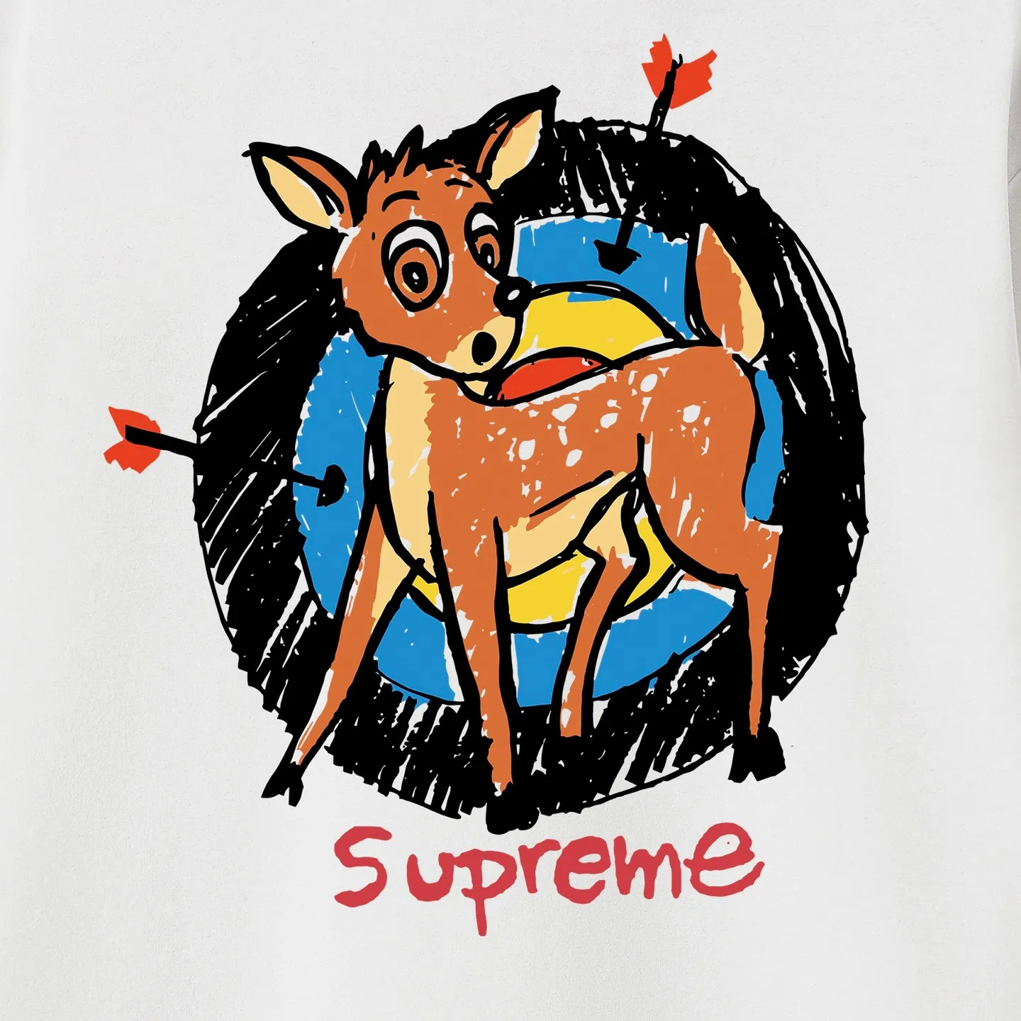 Style number S2052 #terry P160💰 Velvet P170💰 Supreme SS22 Week 1 Deer Tee deer target cartoon pattern printed hooded sweatshirt Made of 400g large terry 430g silver fox velvet (drop shoulder large version) fabric, soft texture and no pilling, imported environmentally friendly printing glue, bright and three-dimensional pattern, quality 💥same style for men and women, the upper body is trendy Color: black white Gray Size: S M L XL XXL