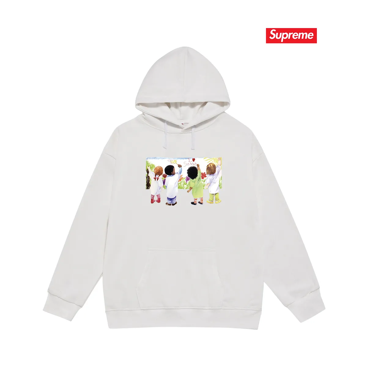 Style No. S2090 #terry P160💰 Velvet P170💰 Supreme SS19 Kids Tee Back children's graffiti hooded sweatshirt Made of 400g large terry 430g silver fox velvet (drop shoulder large version) fabric, soft texture and no pilling Imported environmentally friendly printing glue The pattern is bright and three-dimensional Quality 💥Same style for men and women The upper body is trendy Color: black white gray Size: S M L XL XXL