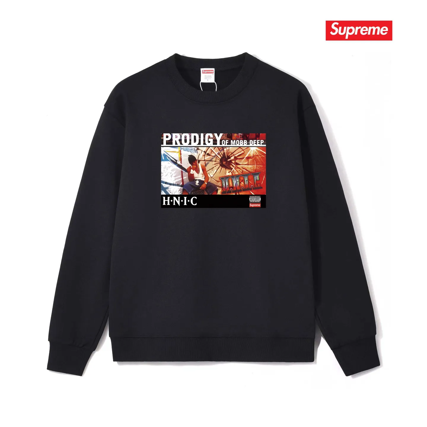 Style No. S1008 #terry p150💰 Velvet 160💰 Supreme Week 1 HNIC Tee rapper printed round neck sweatshirt Made of 400g large terry (drop shoulder large version) fabric, soft texture and no pilling Imported environmentally friendly printing glue The pattern is bright and three-dimensional Quality 💥Same style for men and women The upper body is fashionable Color: black white gray Size: S M L XL XXL
