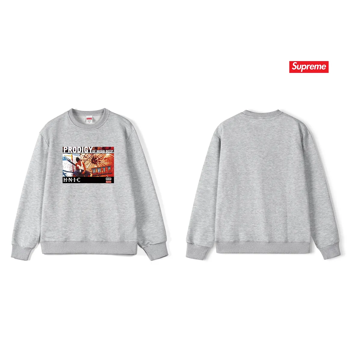 Style No. S1008 #terry p150💰 Velvet 160💰 Supreme Week 1 HNIC Tee rapper printed round neck sweatshirt Made of 400g large terry (drop shoulder large version) fabric, soft texture and no pilling Imported environmentally friendly printing glue The pattern is bright and three-dimensional Quality 💥Same style for men and women The upper body is fashionable Color: black white gray Size: S M L XL XXL