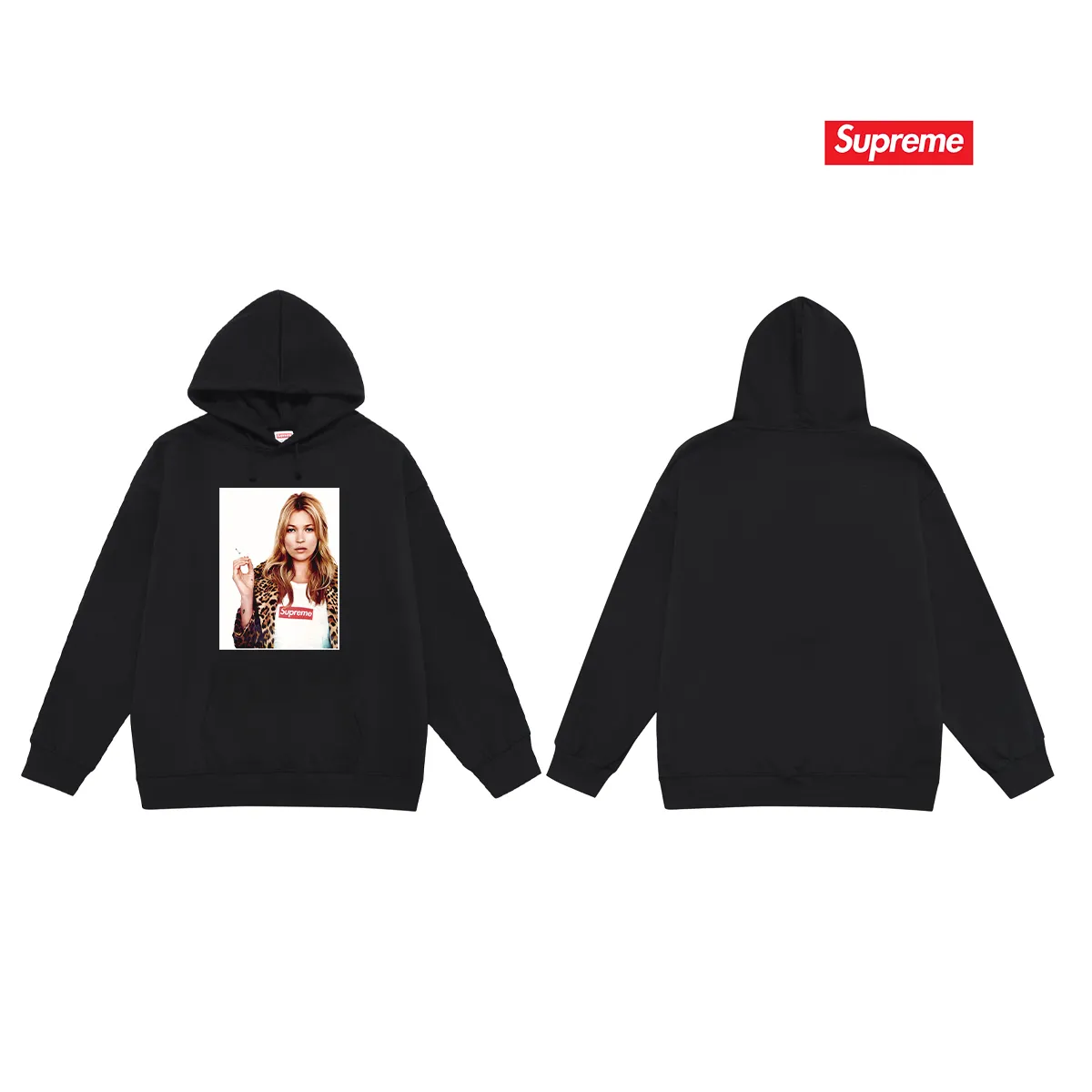 Style number S2190 #terry P160💰 Velvet P170💰 Supreme 12SS Kate Moss Photo Sticker Kate character hooded sweatshirt Made of 400g large terry 430g silver fox velvet (off-shoulder large version) fabric, soft texture and no pilling Imported environmentally friendly printing glue The pattern is bright and three-dimensional Quality 💥Same style for men and women The upper body is trendy Color: black white gray Size: S M L XL XXL