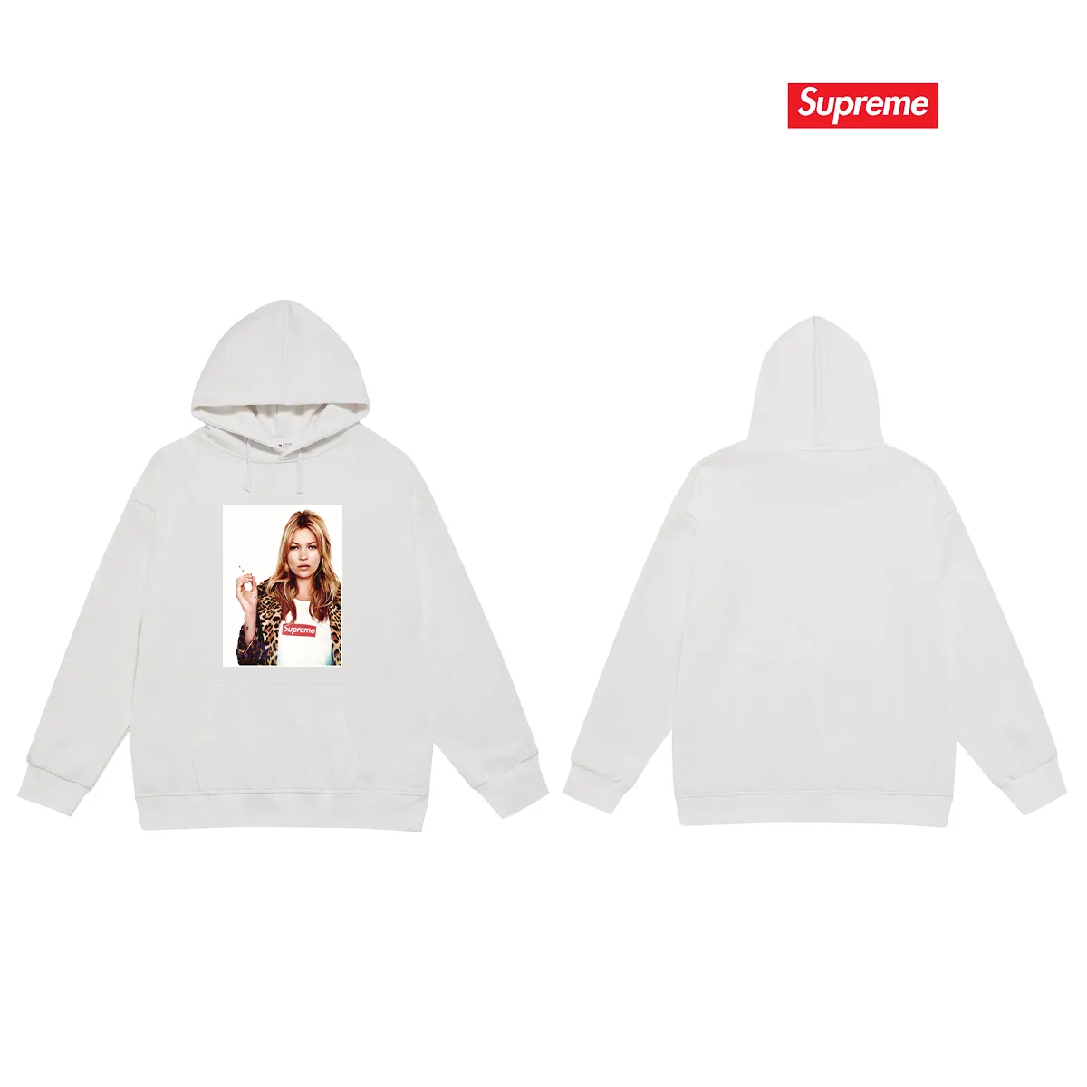 Style number S2190 #terry P160💰 Velvet P170💰 Supreme 12SS Kate Moss Photo Sticker Kate character hooded sweatshirt Made of 400g large terry 430g silver fox velvet (off-shoulder large version) fabric, soft texture and no pilling Imported environmentally friendly printing glue The pattern is bright and three-dimensional Quality 💥Same style for men and women The upper body is trendy Color: black white gray Size: S M L XL XXL