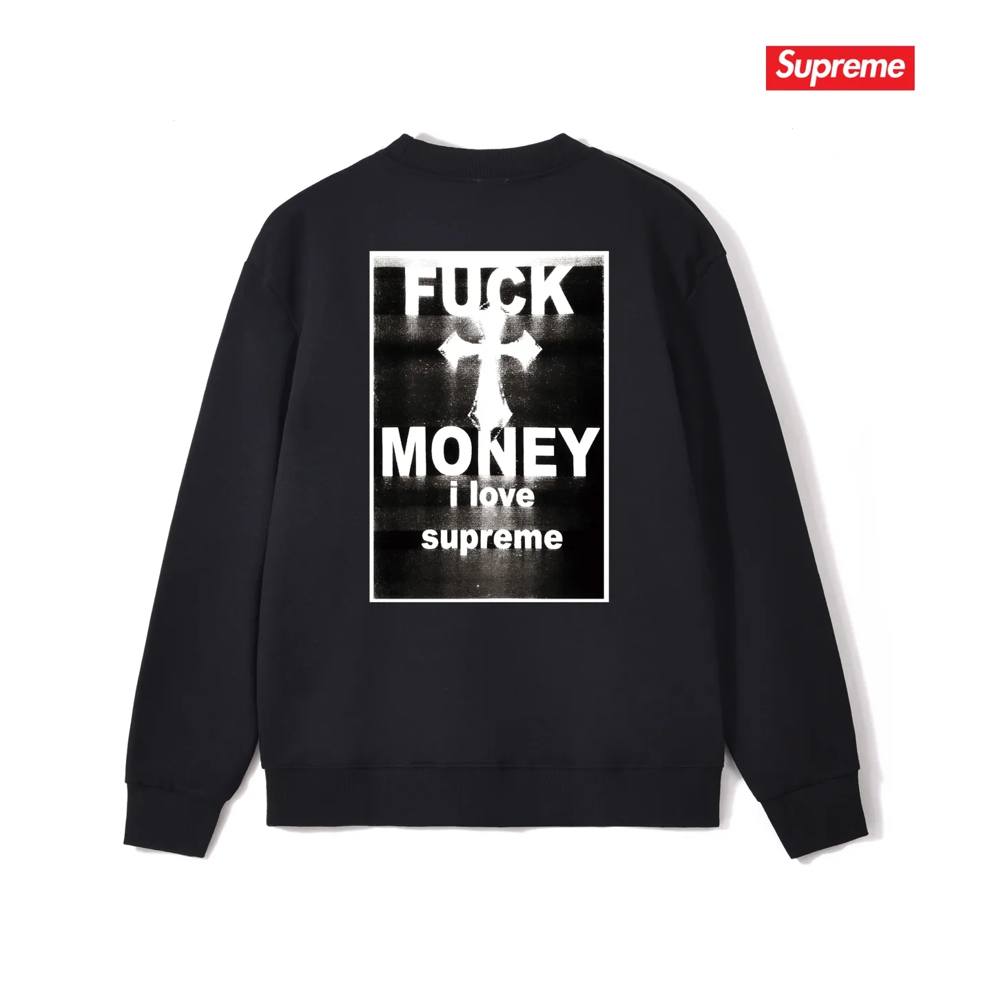 Style No. S1085 #terry p150💰 Velvet 160💰 Supreme FW24 WEEK1 Money Tee Letter cross print on the back round neck sweatshirt Made of 400 grams of large terry (drop shoulder large version) fabric, soft texture and no pilling Imported environmentally friendly printing glue The pattern is bright and three-dimensional Quality 💥Same style for men and women The upper body is trendy Color: black white gray Size: S M L XL XXL