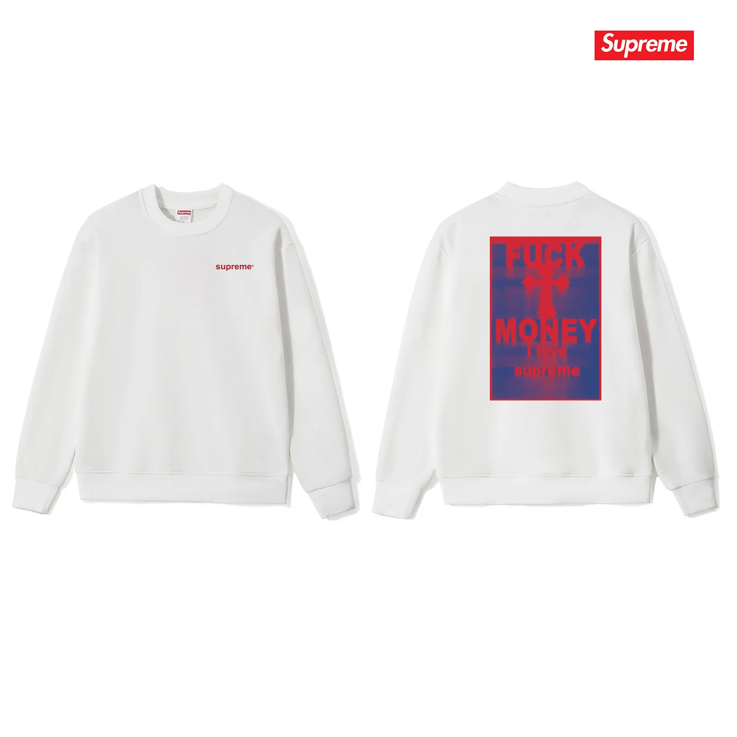 Style No. S1085 #terry p150💰 Velvet 160💰 Supreme FW24 WEEK1 Money Tee Letter cross print on the back round neck sweatshirt Made of 400 grams of large terry (drop shoulder large version) fabric, soft texture and no pilling Imported environmentally friendly printing glue The pattern is bright and three-dimensional Quality 💥Same style for men and women The upper body is trendy Color: black white gray Size: S M L XL XXL