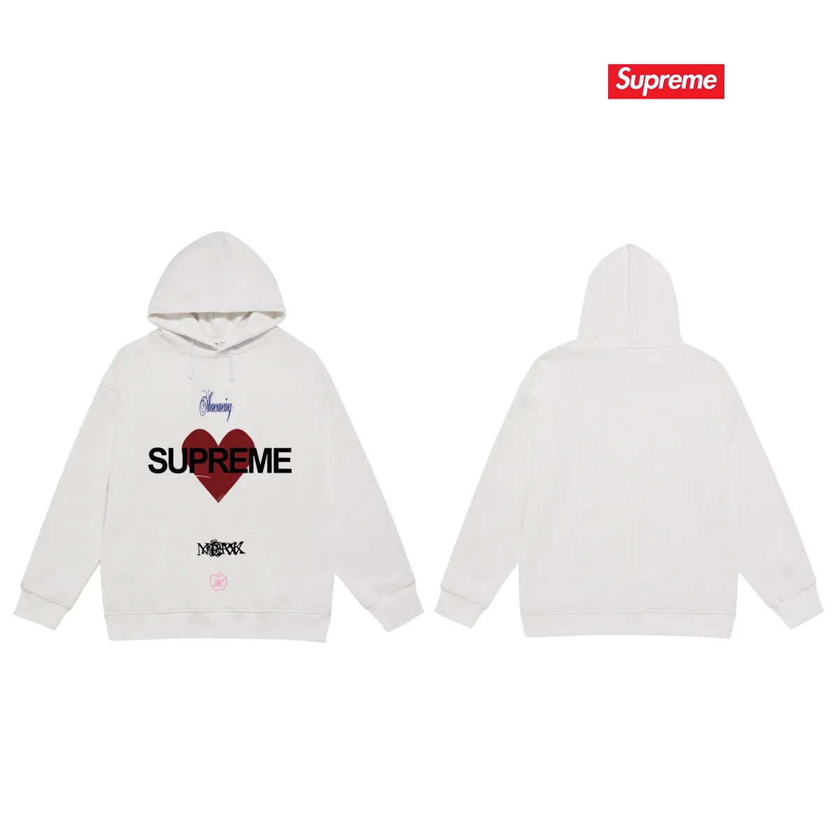 Style No. S2145 #terry P160💰 Velvet P170💰 Sup trendy brand’s highest statement of love Announcing round neck printed hooded sweatshirt Made of 400g large terry 430g silver fox velvet (off-shoulder large version) fabric Soft texture and no pilling Imported environmentally friendly printing glue The pattern is bright and three-dimensional Quality 💥Same style for men and women The upper body is trendy Color: black white gray Size: S M L XL XXL
