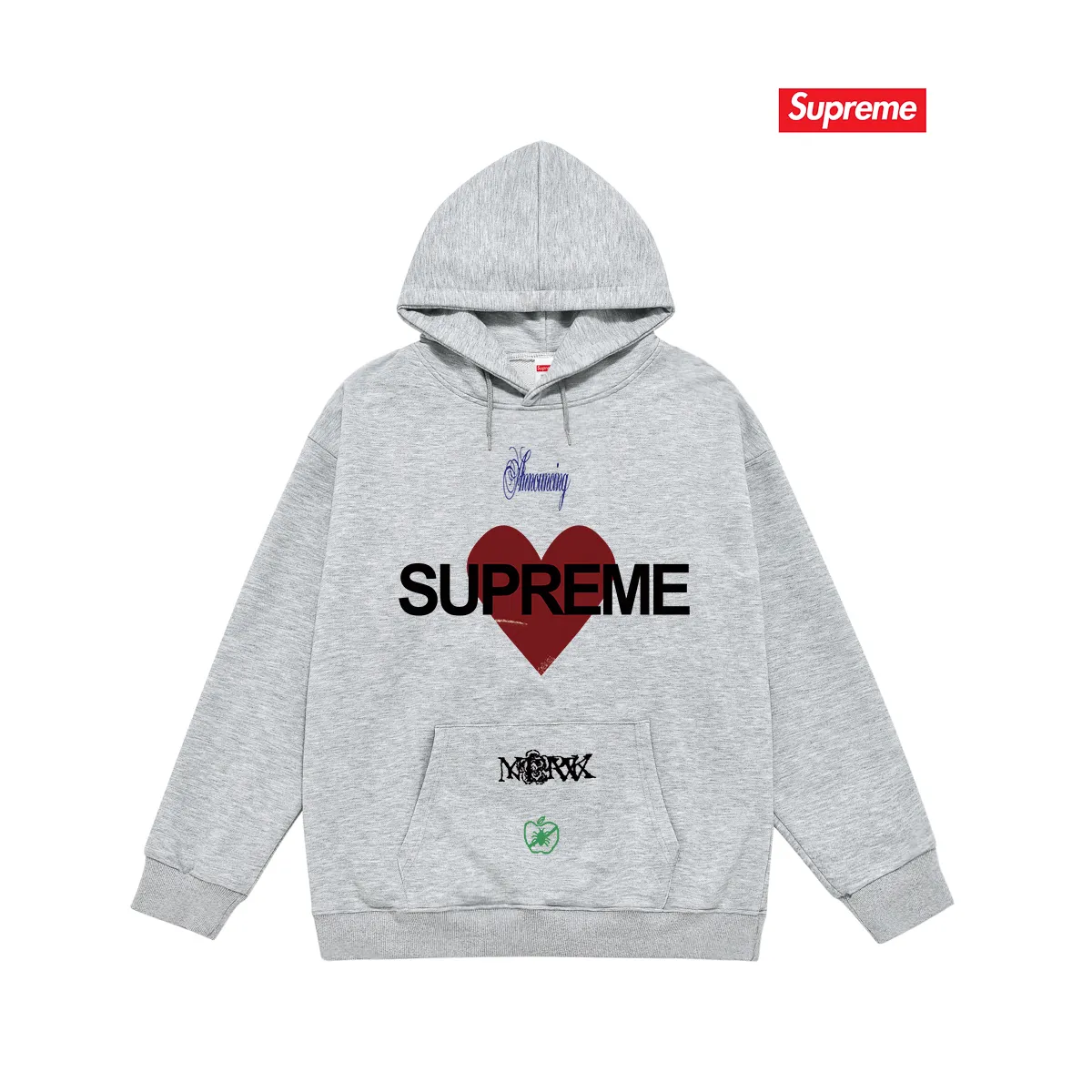 Style No. S2145 #terry P160💰 Velvet P170💰 Sup trendy brand’s highest statement of love Announcing round neck printed hooded sweatshirt Made of 400g large terry 430g silver fox velvet (off-shoulder large version) fabric Soft texture and no pilling Imported environmentally friendly printing glue The pattern is bright and three-dimensional Quality 💥Same style for men and women The upper body is trendy Color: black white gray Size: S M L XL XXL