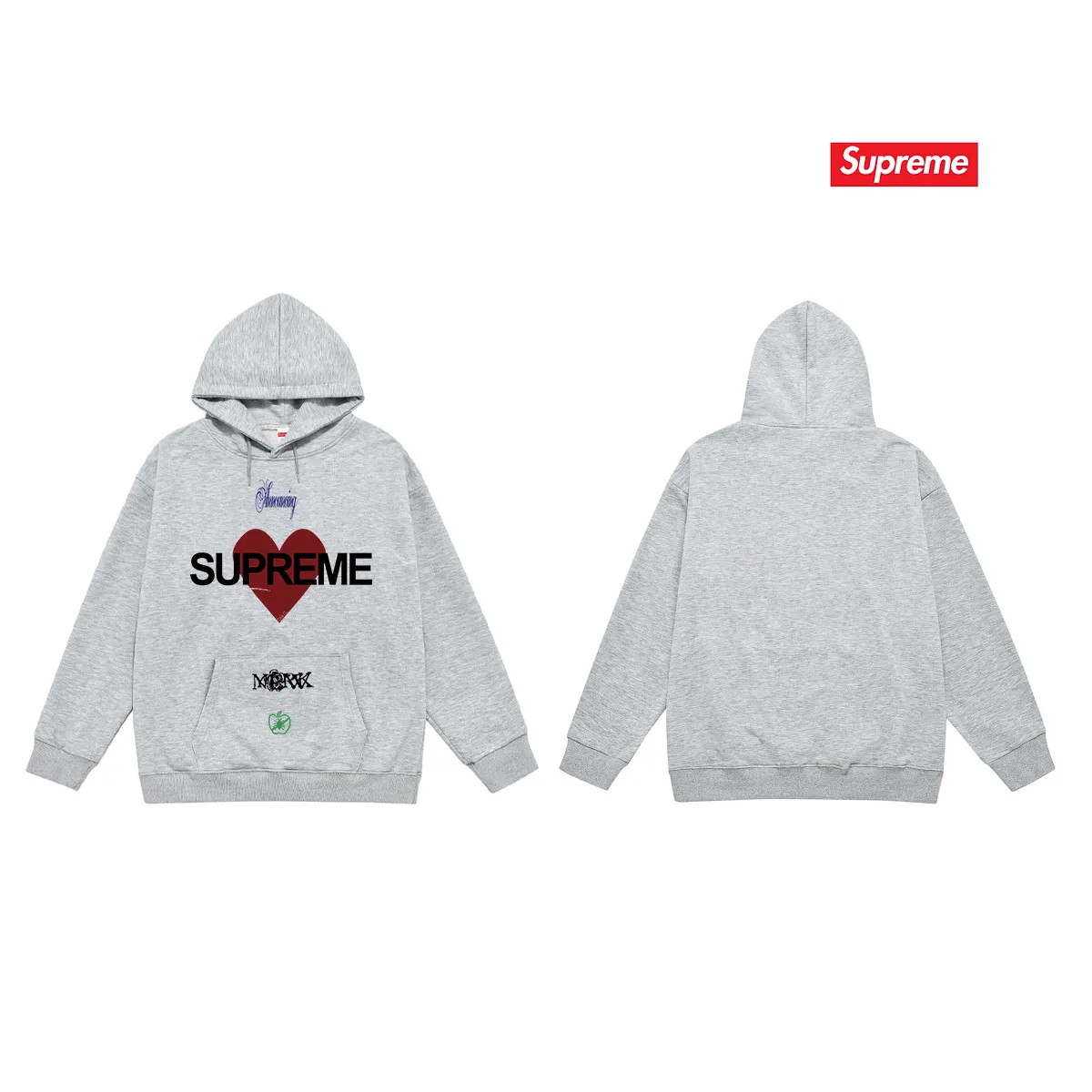 Style No. S2145 #terry P160💰 Velvet P170💰 Sup trendy brand’s highest statement of love Announcing round neck printed hooded sweatshirt Made of 400g large terry 430g silver fox velvet (off-shoulder large version) fabric Soft texture and no pilling Imported environmentally friendly printing glue The pattern is bright and three-dimensional Quality 💥Same style for men and women The upper body is trendy Color: black white gray Size: S M L XL XXL