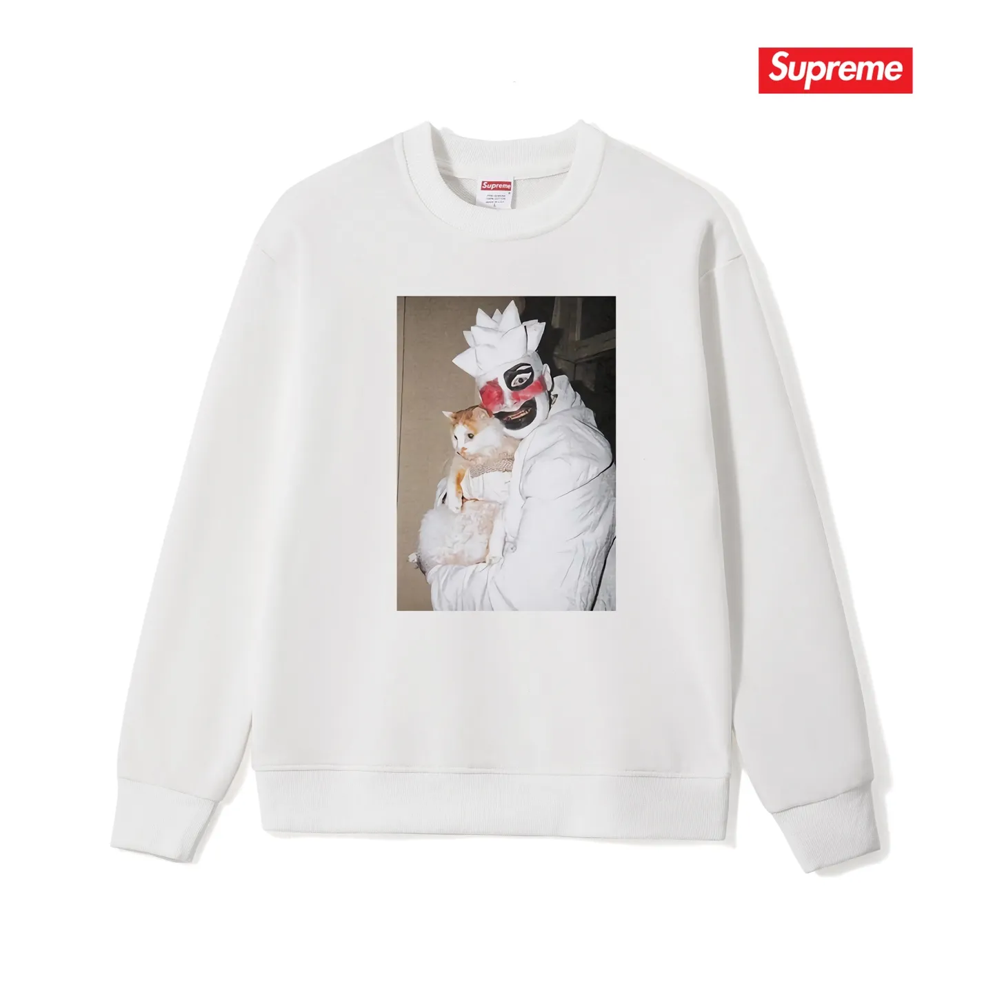 Style No. S1128 #terryp150💰Fleece 160💰Supreme weird artist co-branded clown hugging kitten round neck sweatshirt Made of 400 grams of large terry (drop shoulder large version) fabric, soft texture and no pilling Imported environmentally friendly printing glue The pattern is bright and three-dimensional Quality💥Same style for men and women The upper body is trendy Color: black white gray Size: S M L XL XXL