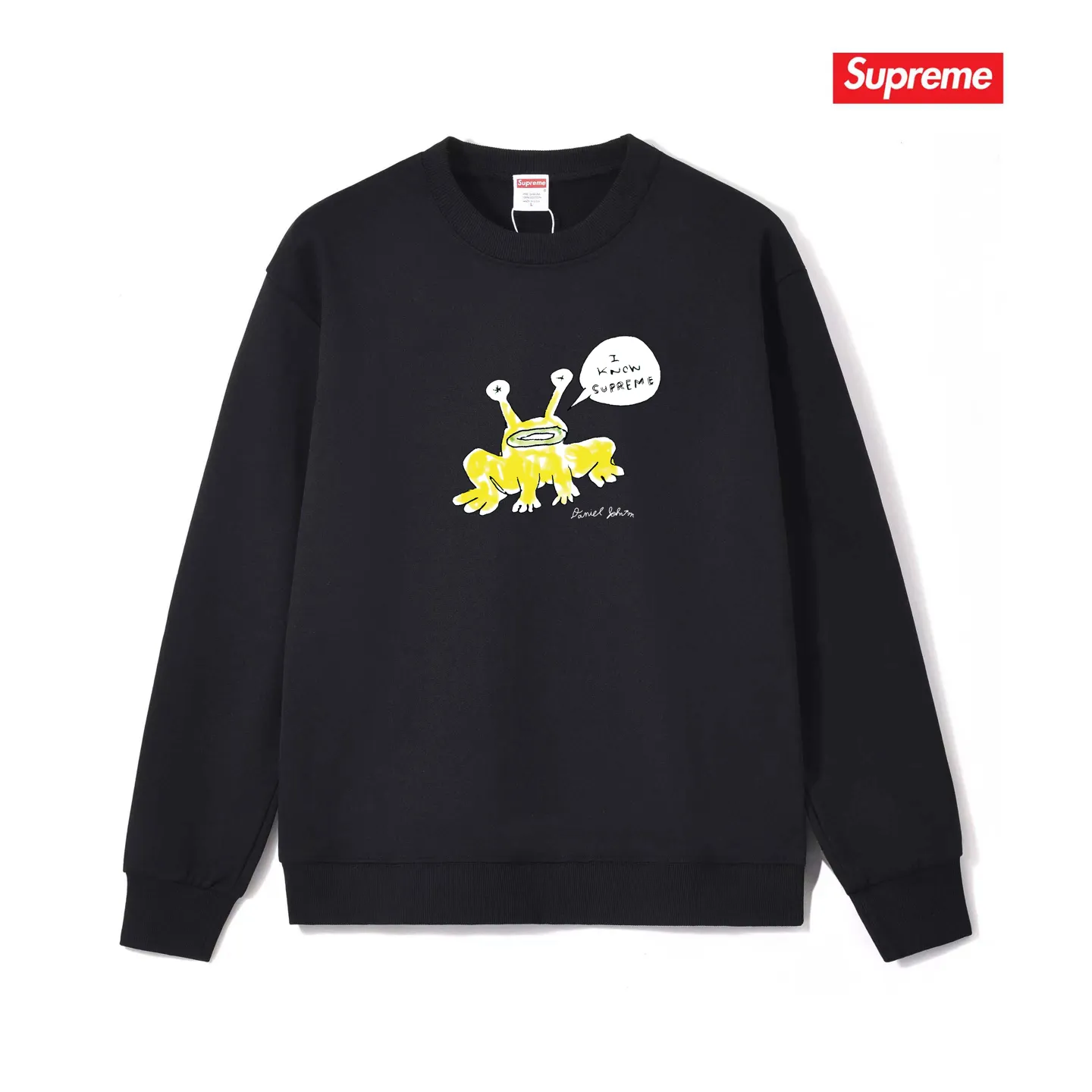Style No. S1194 #terryp150💰 Plush 160💰 Sup Daniel Johnston Frog Tee co-branded alien frog round neck sweatshirt Made of 400 grams of large terry (drop shoulder large version) fabric, soft texture and no pilling Imported environmentally friendly printing glue The pattern is bright and three-dimensional Quality 💥Same style for men and women The upper body is trendy Color: black white gray Size: S M L XL XXL