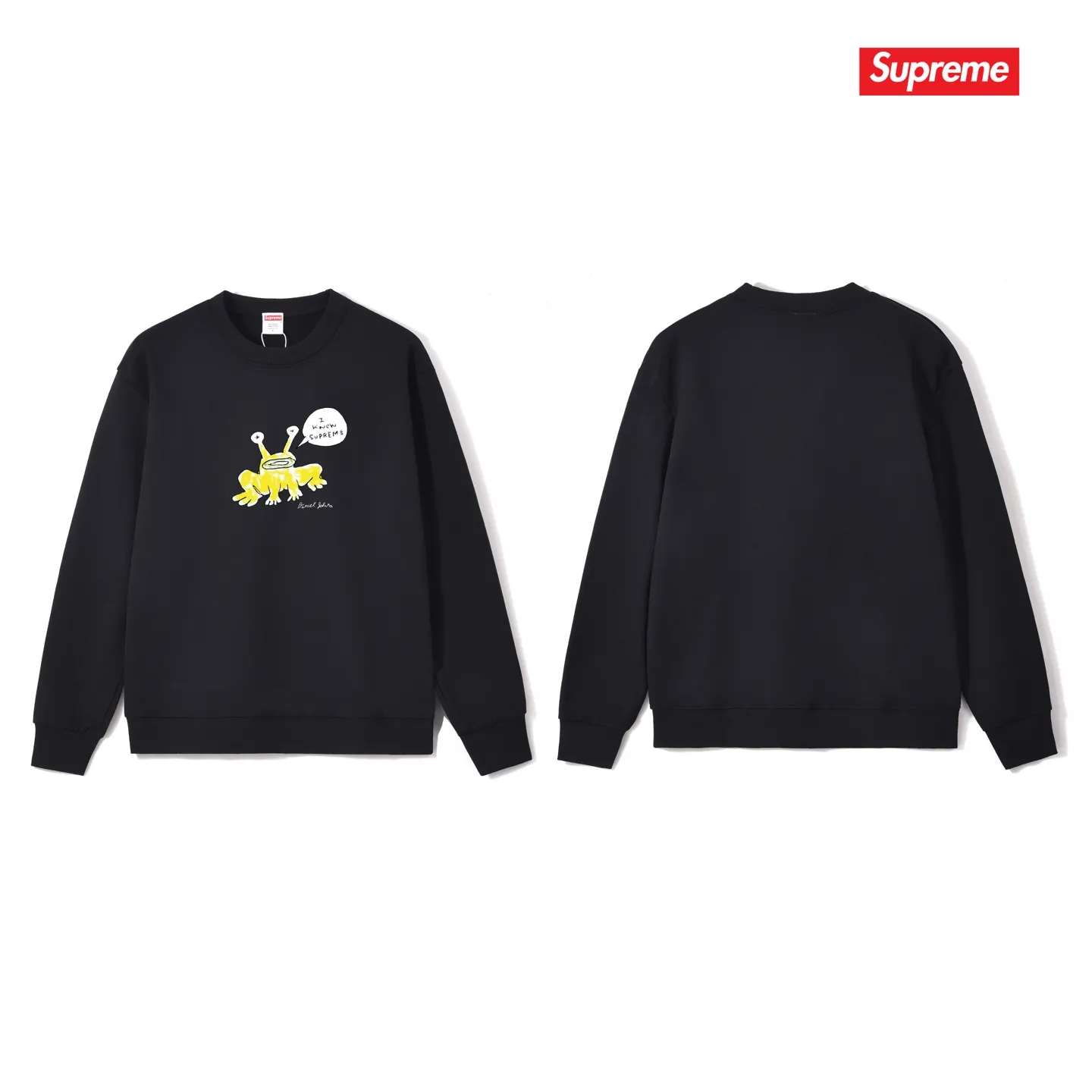 Style No. S1194 #terryp150💰 Plush 160💰 Sup Daniel Johnston Frog Tee co-branded alien frog round neck sweatshirt Made of 400 grams of large terry (drop shoulder large version) fabric, soft texture and no pilling Imported environmentally friendly printing glue The pattern is bright and three-dimensional Quality 💥Same style for men and women The upper body is trendy Color: black white gray Size: S M L XL XXL