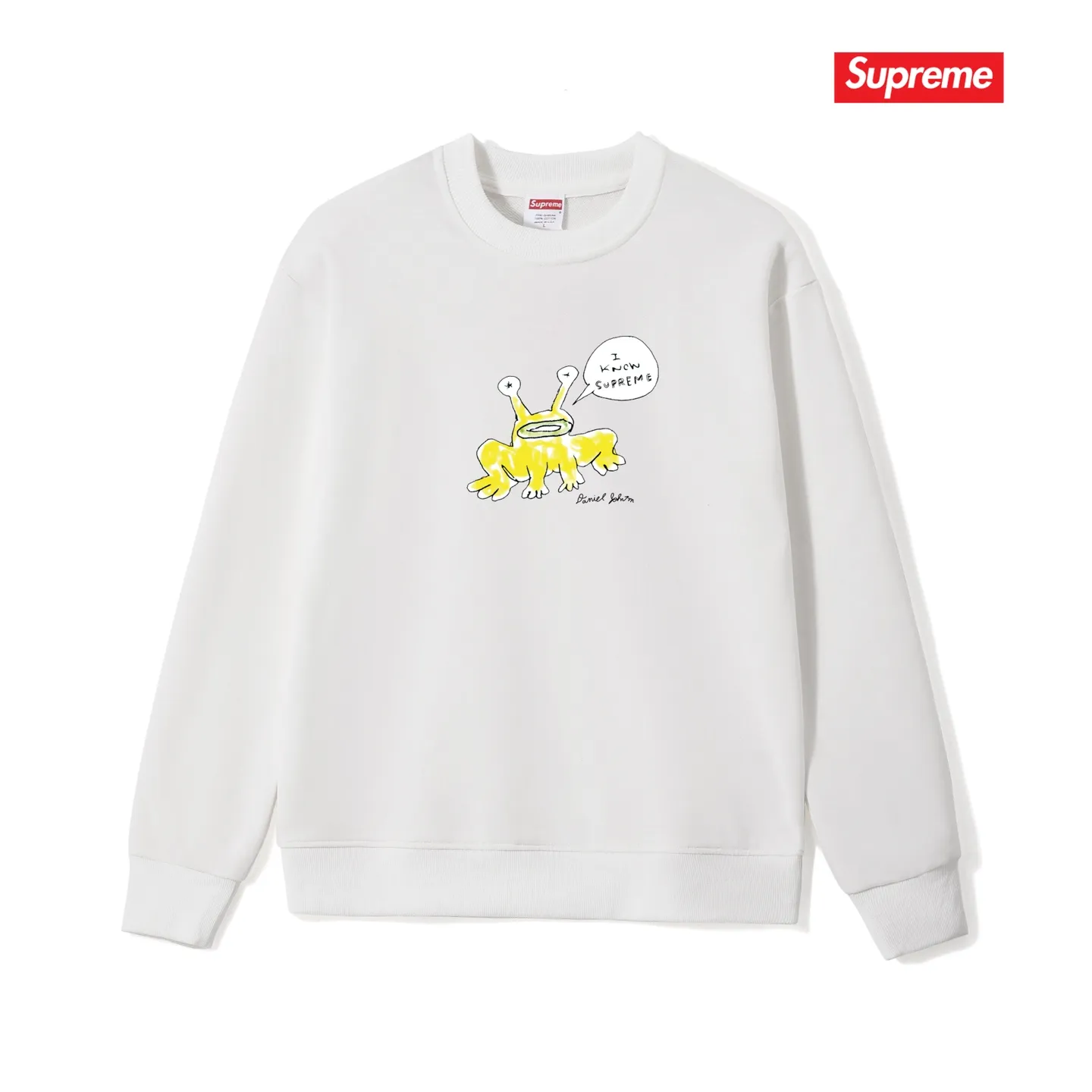 Style No. S1194 #terryp150💰 Plush 160💰 Sup Daniel Johnston Frog Tee co-branded alien frog round neck sweatshirt Made of 400 grams of large terry (drop shoulder large version) fabric, soft texture and no pilling Imported environmentally friendly printing glue The pattern is bright and three-dimensional Quality 💥Same style for men and women The upper body is trendy Color: black white gray Size: S M L XL XXL