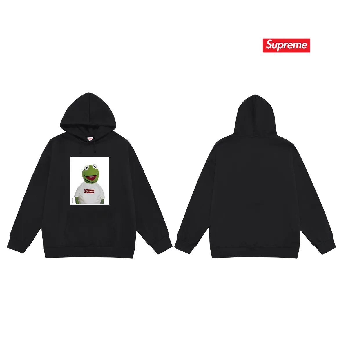 Style No. S2174 #terry P160💰 Velvet P170💰 Sup 74ss Summer new Komi Frog hooded sweatshirt Made of 400g large terry 430g silver fox velvet (off-shoulder large version) fabric, soft texture and no pilling Imported environmentally friendly printing glue The pattern is bright and three-dimensional Quality 💥Same style for men and women The upper body is trendy Color: black white gray Size: S M L XL XXL