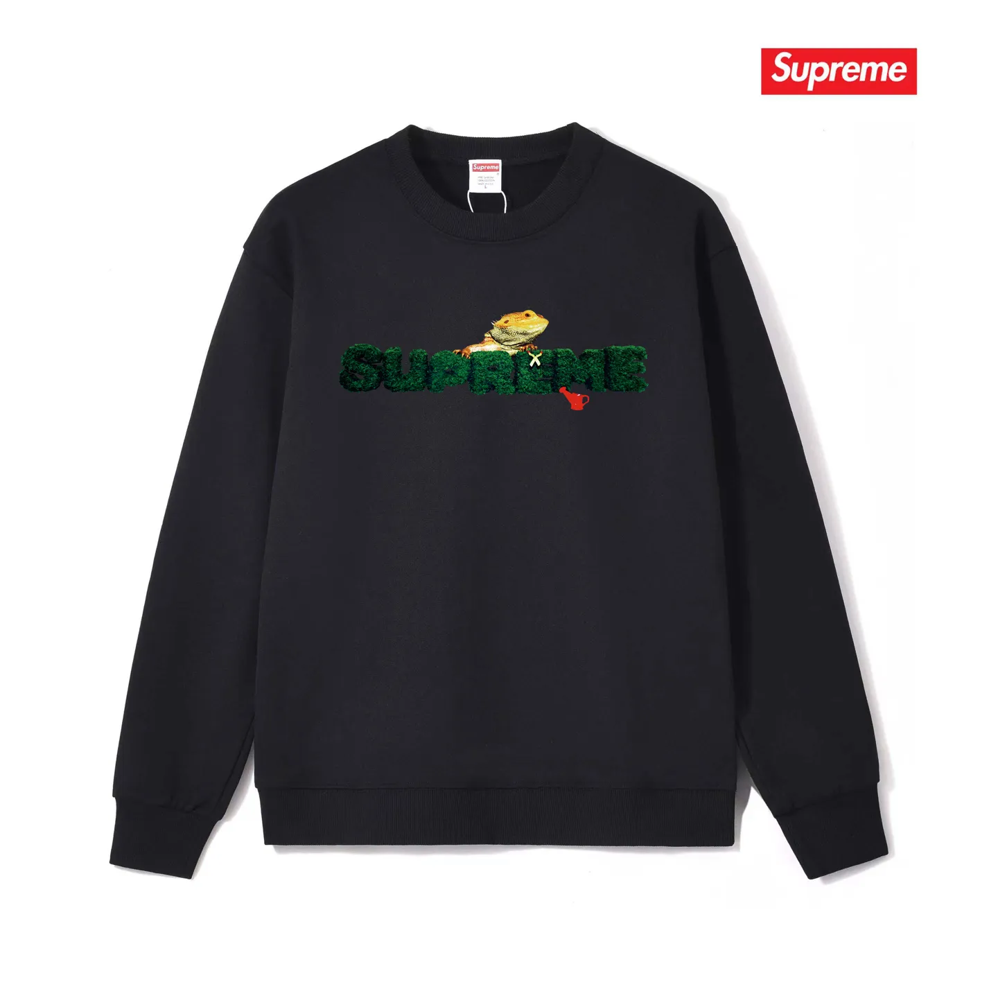 Style No. S1041 #terry p150💰 Velvet 160💰 Supreme Week 18 Lizard Tee Lizard pattern logo round neck sweatshirt Made of 400g large terry (drop shoulder large version) fabric, soft texture and no pilling Imported environmentally friendly printing glue The pattern is bright and three-dimensional Quality 💥Same style for men and women The upper body is trendy Color: black white gray Size: S M L XL XXL