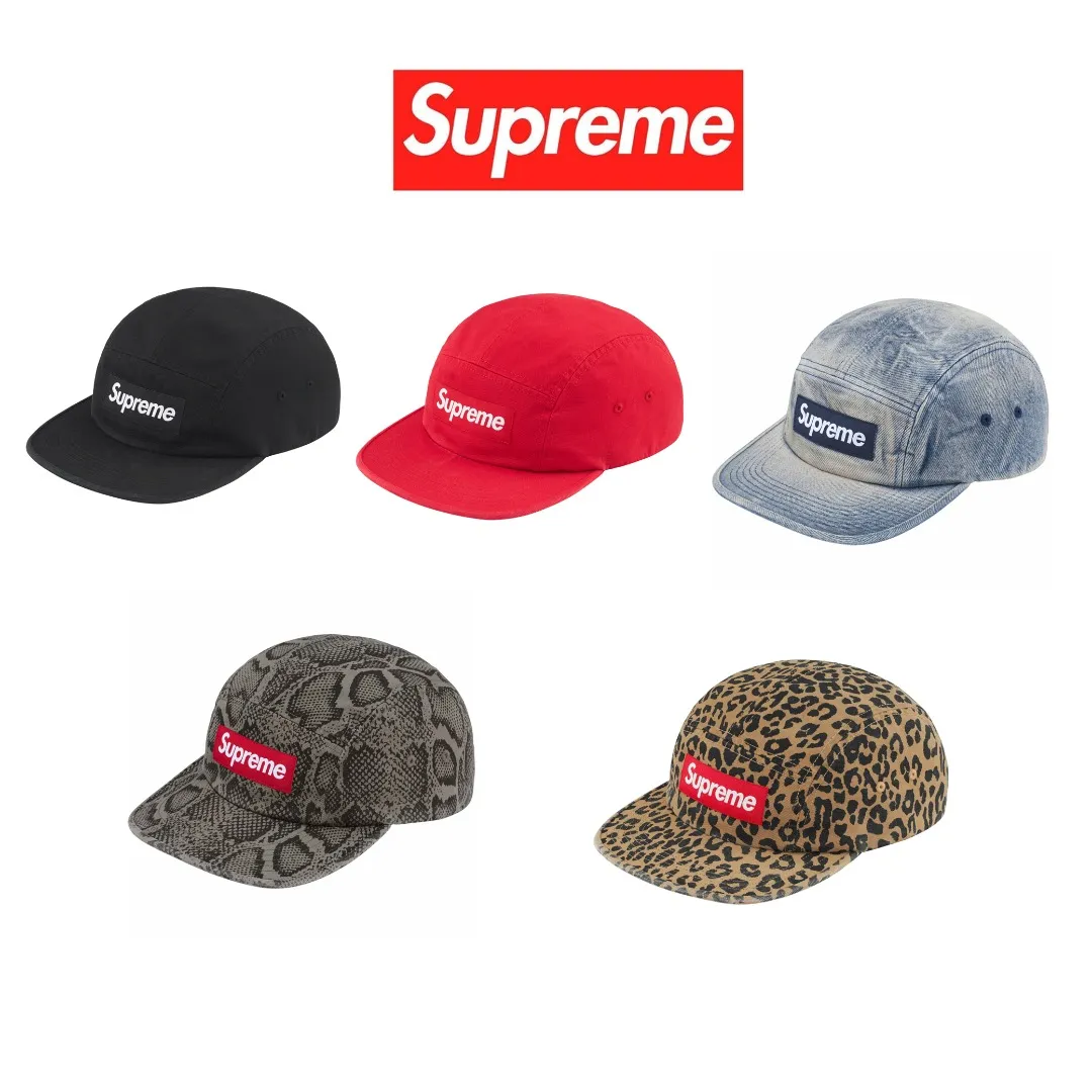 🅿️136 S179 Supreme 24SS Washed Chino Leather Buckle Baseball Cap Peaked Cap Color: Black Red Leopard Print Washed Blue Snake Print