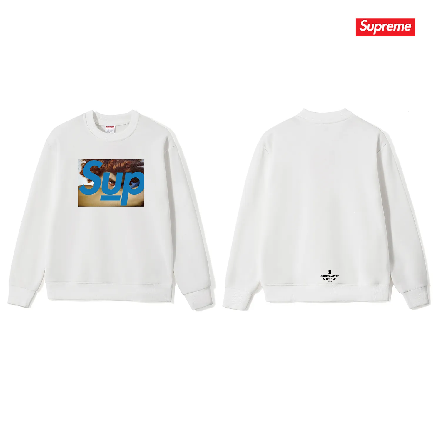 Style No. S1103 #terry p150💰 Velvet 160💰 Supreme SS23 Undercover Face co-branded human face round neck sweatshirt Made of 400 grams of large terry (drop shoulder large version) fabric, soft texture and no pilling Imported environmentally friendly printing glue The pattern is bright and three-dimensional Quality 💥Same style for men and women The upper body is trendy Color: black white gray Size: S M L XL XXL