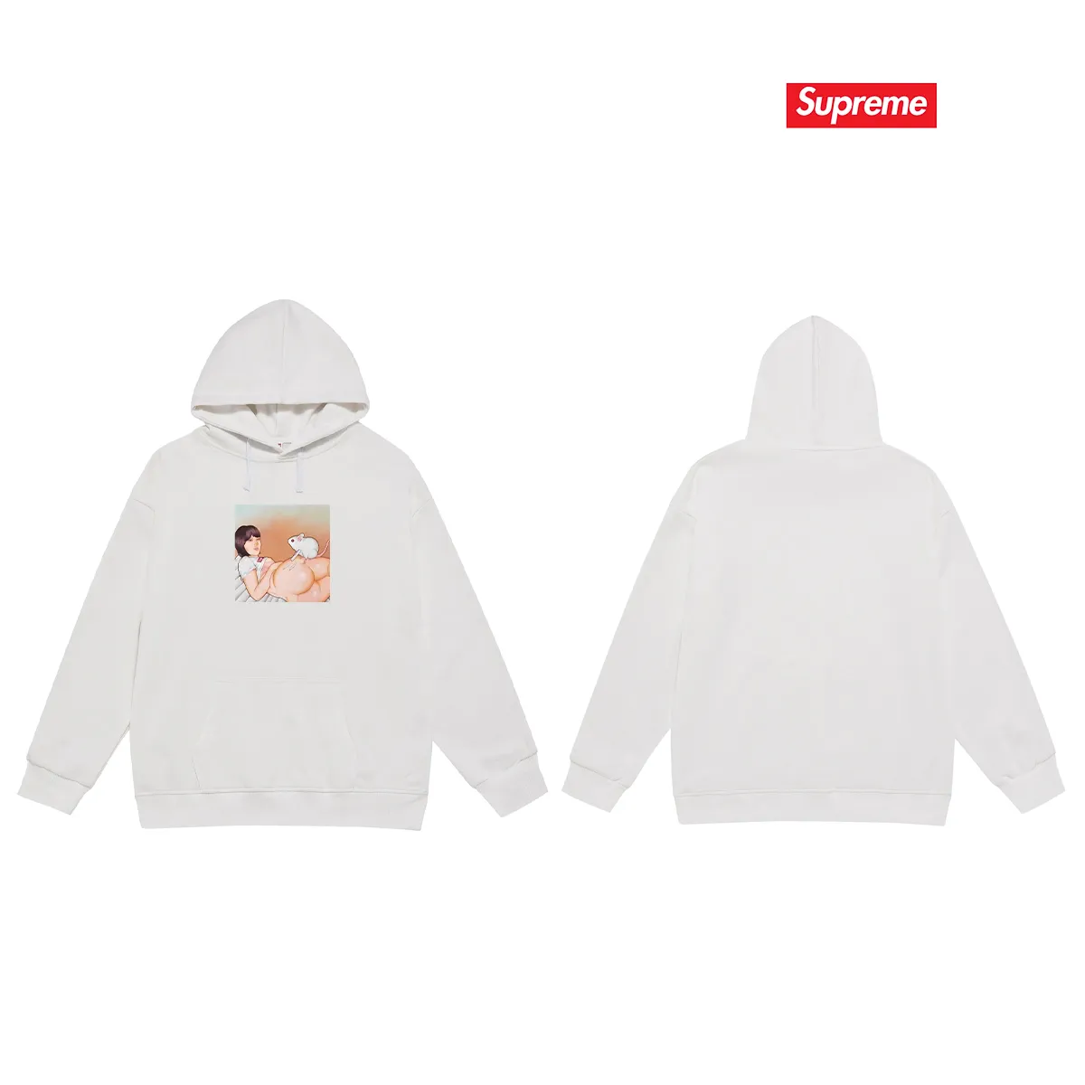 Style No. S2171 #terry P160💰 Velvet P170💰 New Sup Funny Beauty Mouse Print Hooded Sweatshirt Made of 400g large terry 430g silver fox velvet (drop shoulder large version) fabric, soft texture and no pilling Imported environmentally friendly printing glue The pattern is bright and three-dimensional Quality 💥Same style for men and women The upper body is trendy Color: black white gray Size: S M L XL XXL